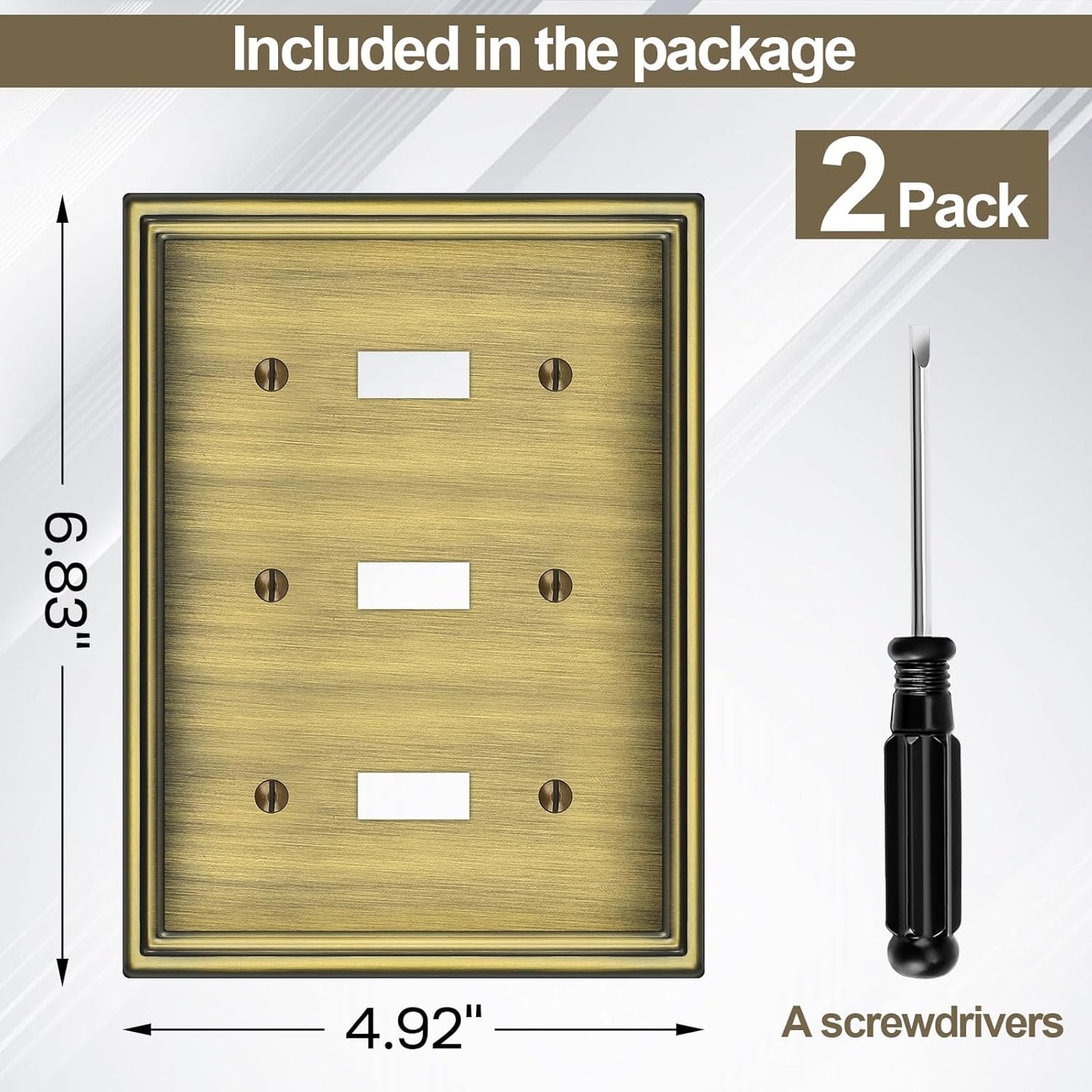 2 Pack Triple Toggle Light Switch Covers Plate, Antique Brass Metal Material Switch Plate Covers, 3 Gang Wall Plate for Light Switch - Classic Style