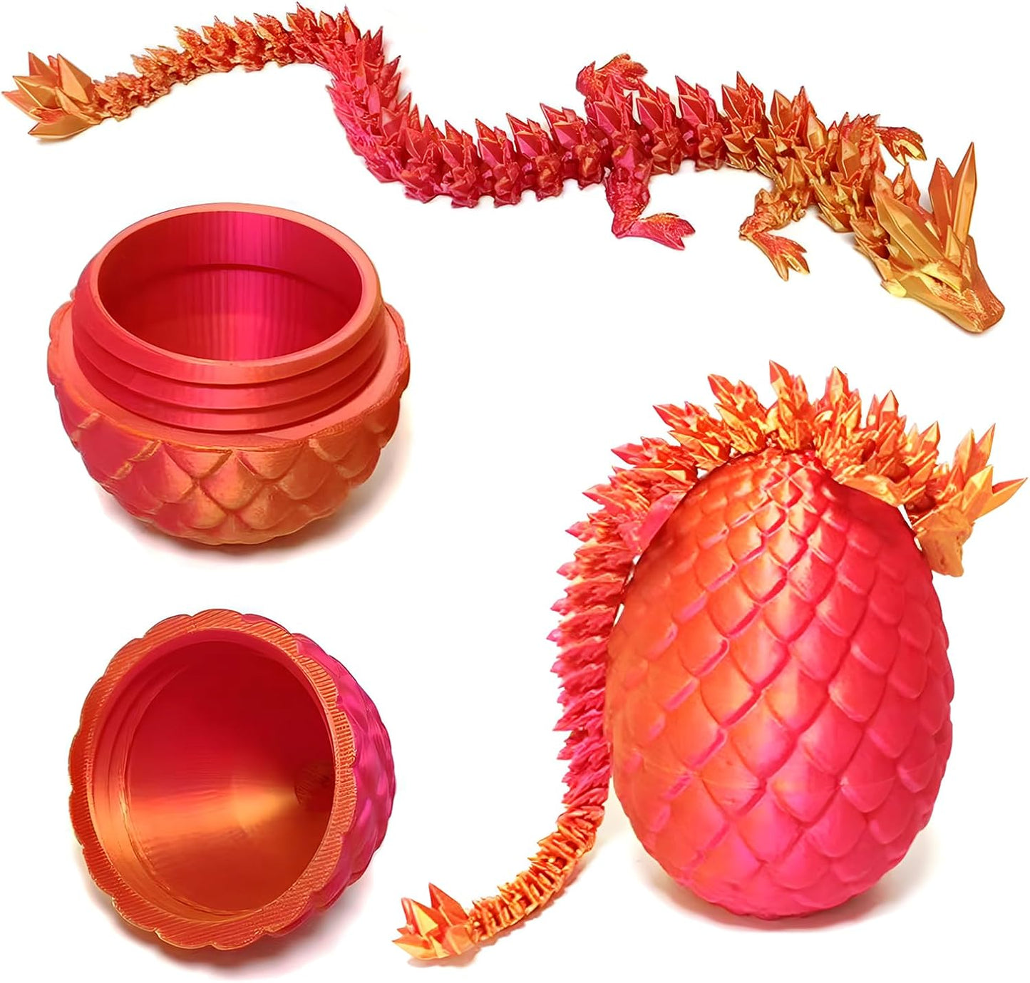 Easter Dragons 3D Printed Dragon Egg with Dragon Inside Crystal Dragon Fidget Toy for Adult Full Articulated Dragon for Home Office Decor