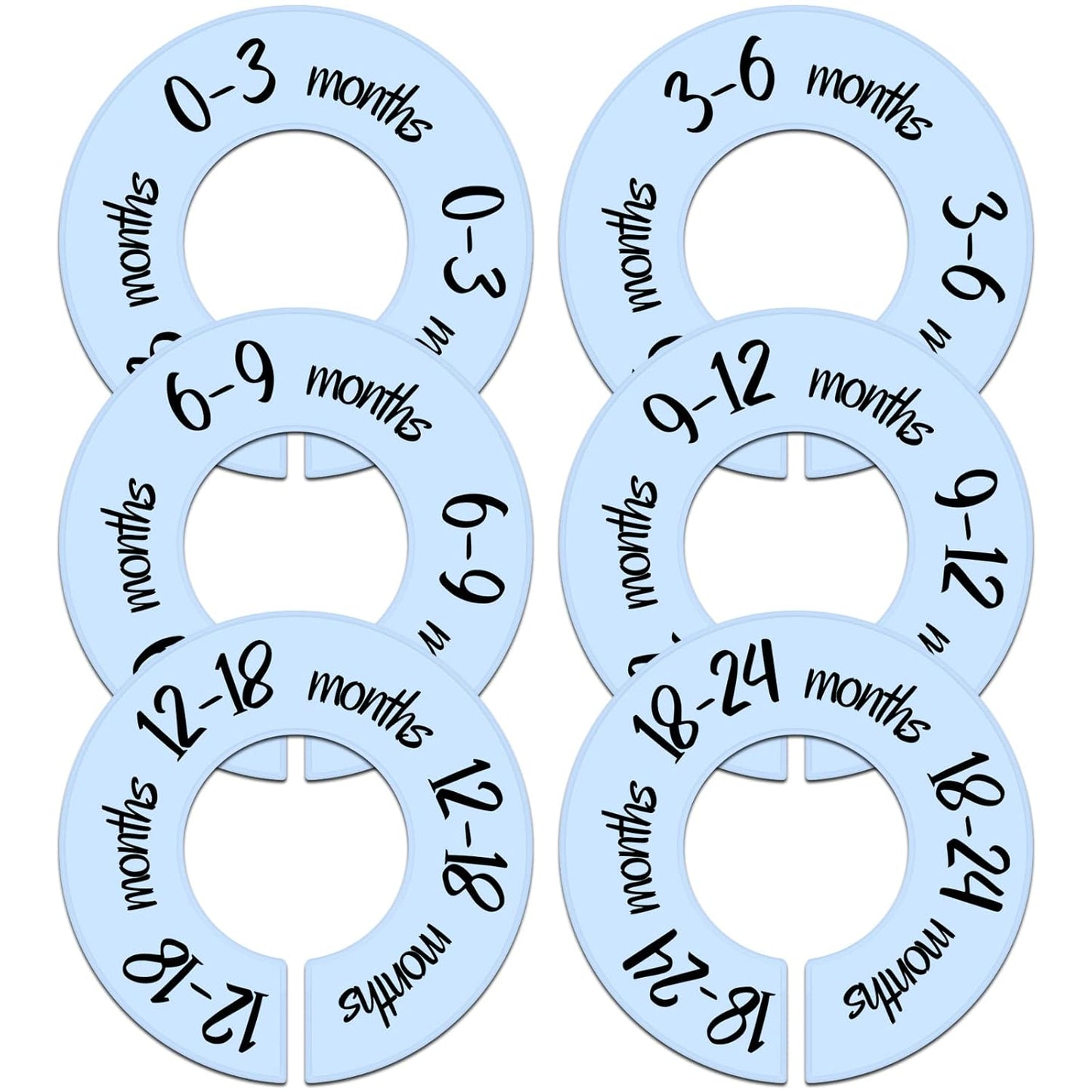 Pro Goleem Baby Closet Dividers Blue Baby Closet Organizer for Nursery Baby Clothes Size Age Dividers Fits 1.5" Rod 6 PCS