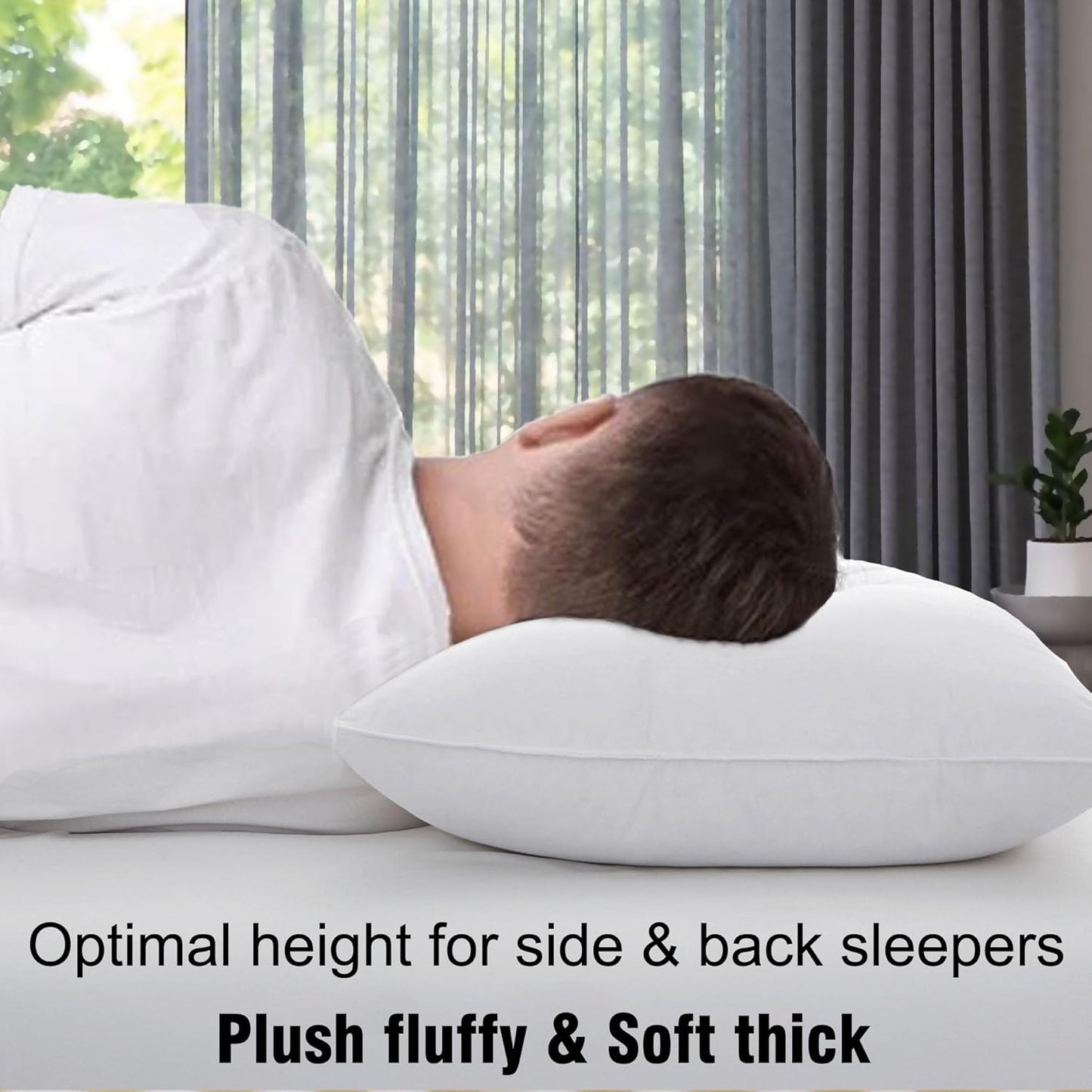 Hotel Collection Thick Bed Pillows Standard Size Set of 2 Soft Plush Fluffy Side Sleeper Pillow for Adults Back Sleeping High Loft Medium Firmness White 20x26 inches