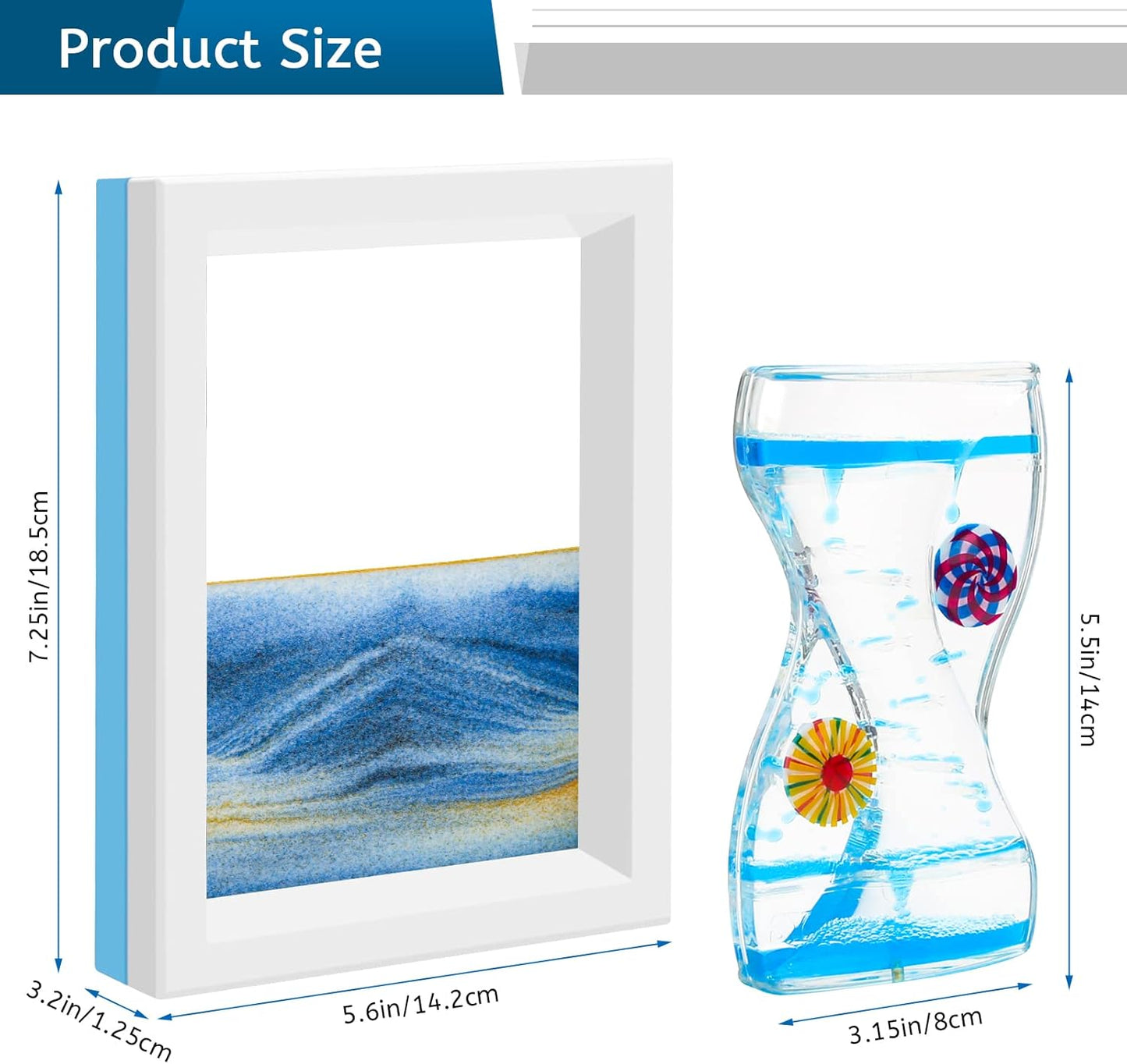 Coitak Liquid Motion Bubbler Timer and Sandscape Moving Sand Picture, 2 Pack Liquid Bubbler Relaxing Desk Toys, Moving Sand Art for Home Decor and Office