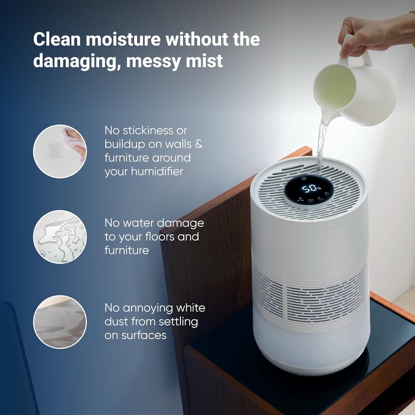BLUEAIR Premium Smart Humidifier for Large Rooms, Bedrooms, Better Sleep with Evaporative Invisible Mist Tech, Auto Humidify, Easy Top Fill, Smart Control with App, Touchscreen, 3.5L Tank for 48 hours