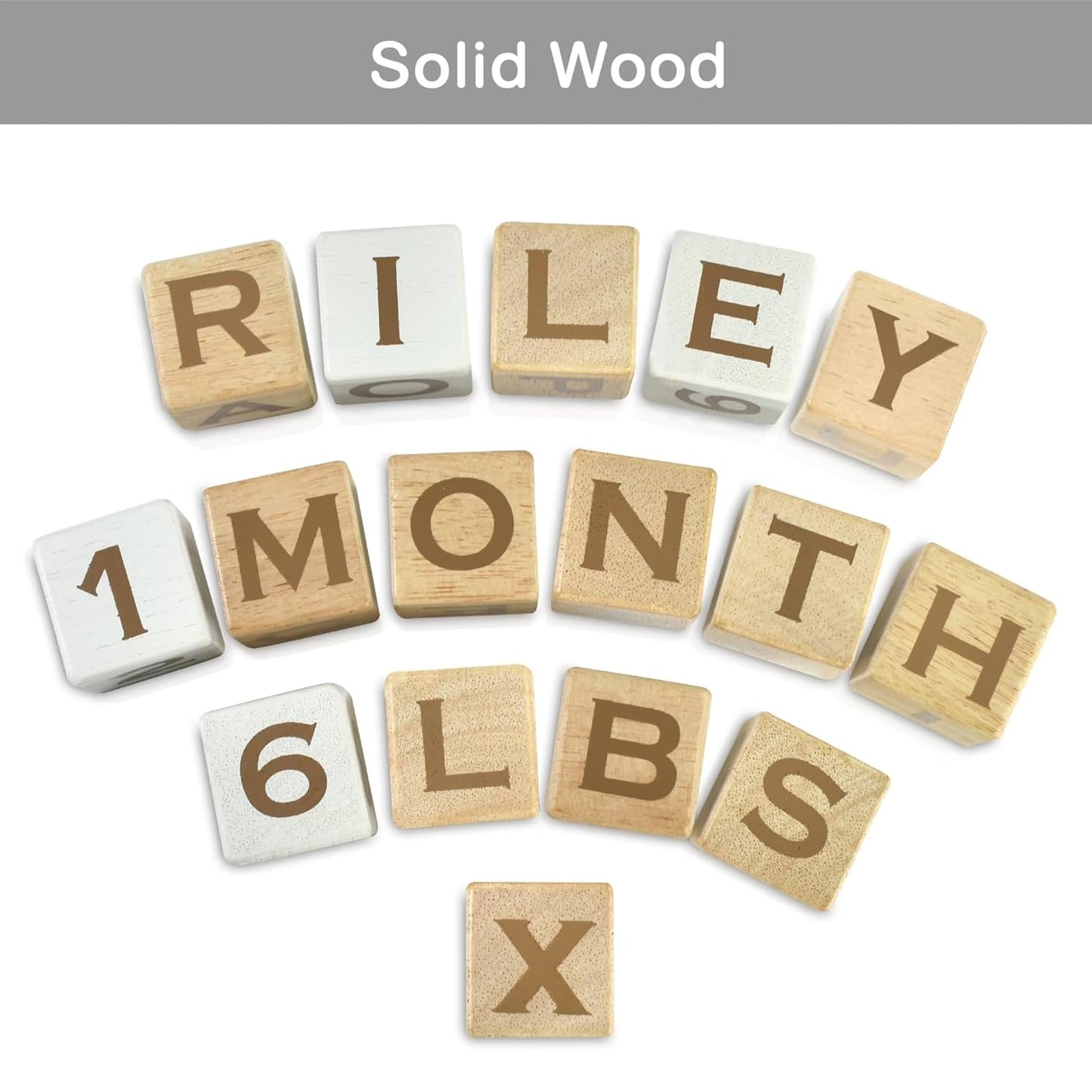 I'm Solid Wood Baby ABC Alphabet Milestone Age Blocks, Personalized Own Name, Gender Neutral, Newborn Gifts & Keepsakes for Picture Props (1.4" / 16 Pcs/Brown)