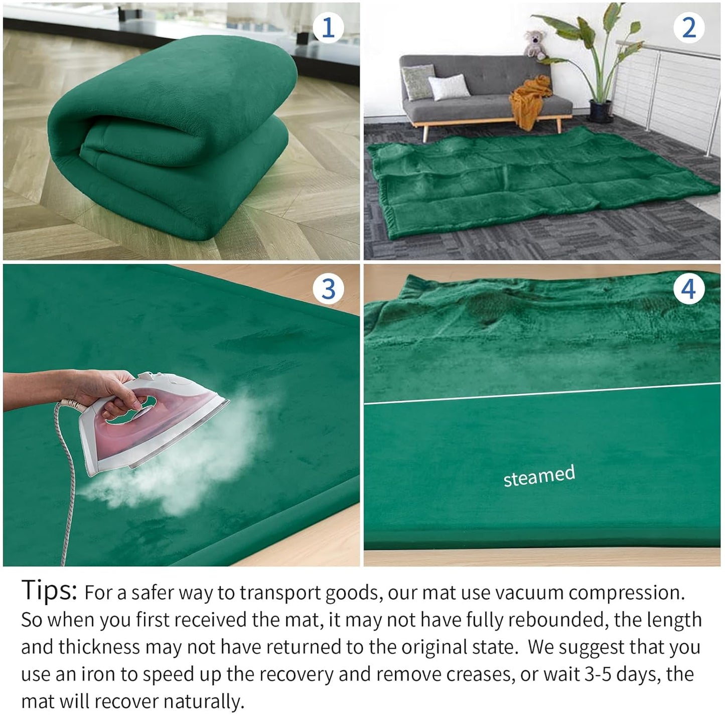 Baby Play Mat for Floor,1.3" Thick Memory foam Tummy Time Mat,Soft Coral Velvet Nursery Rug,Extra Large Non Slip Crawling Mat for Toddlers,Infants,kids,Yoga,Tatami Style for Living Room(Dark Green)