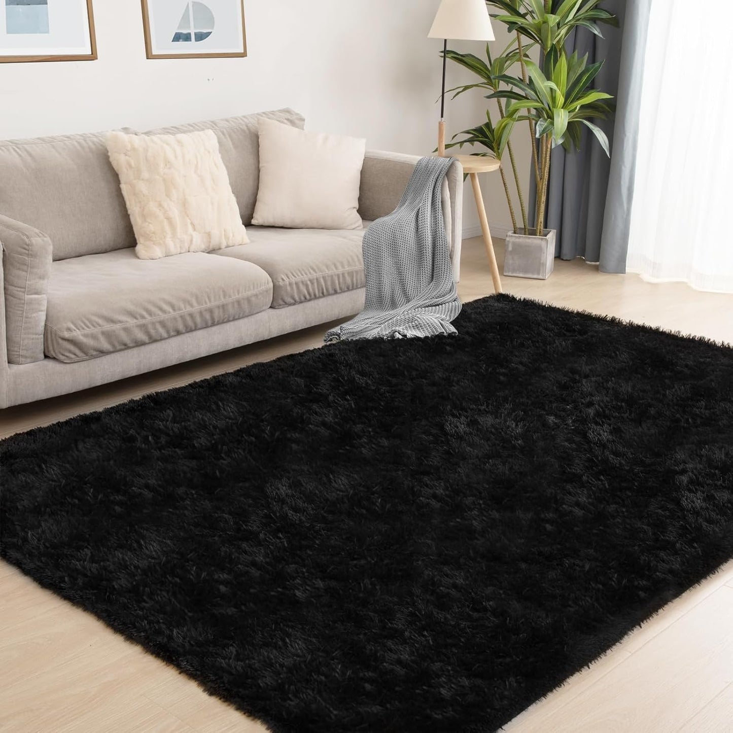 Black Rug, 4x5.8 Area Rugs for Living Room, Soft Plush Area Rugs for Bedroom, Non-Slip Indoor Carpet for Nursery, Study Room, Playroom