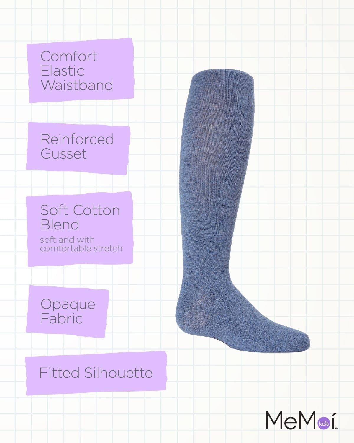 MeMoi Soft Pima Cotton Tights for Girls, Soft and Lightweight Opaque Tights for girls - Sizes 8 to 16