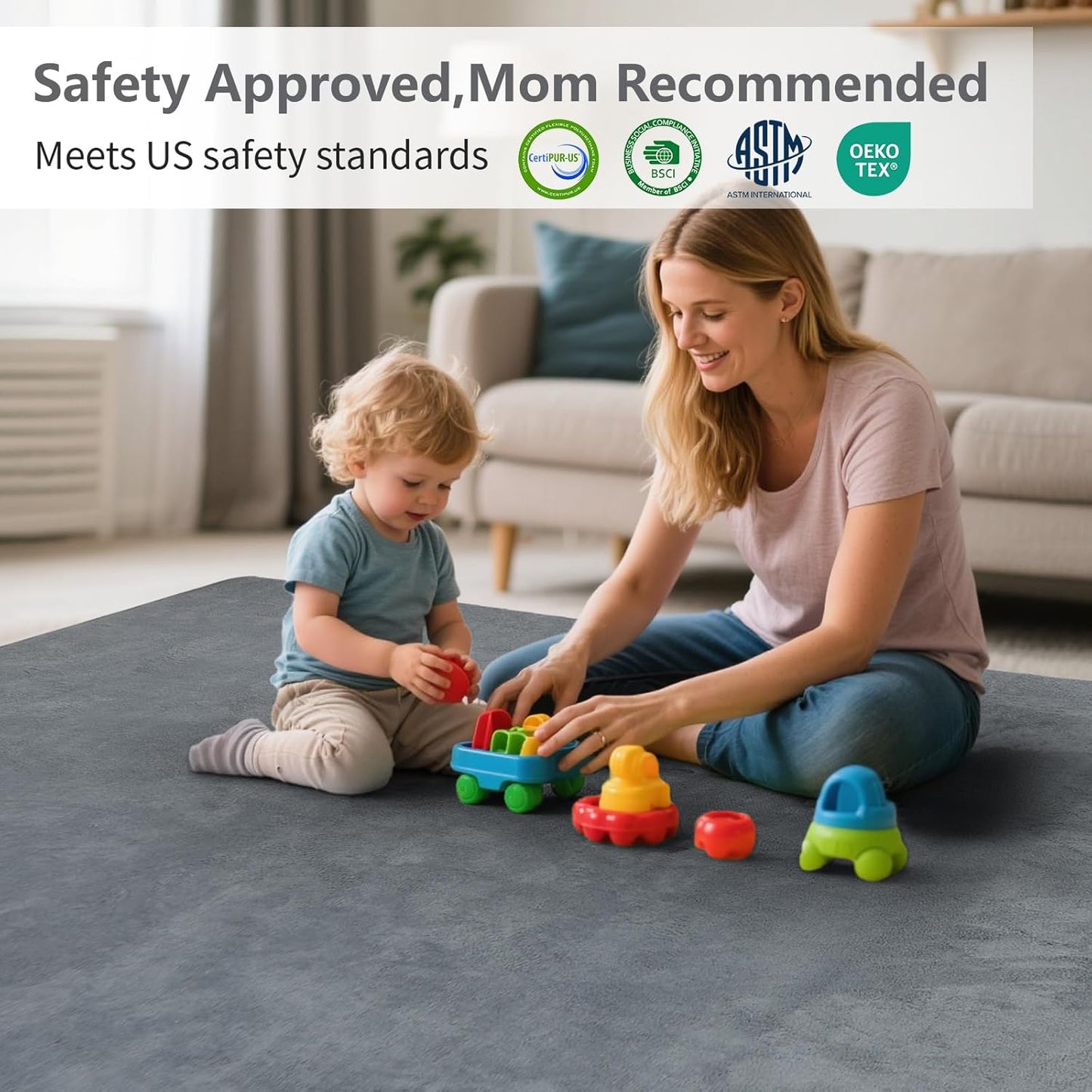 Baby Play Mat for Floor,Extra Large 79"×118" Tummy Time Mat,Thicker Memory Foam Mat for Toddler,Infant,Kids,Water Repellent Ultra Soft Coral Velvet,Non-Slip Backing Safe for Crawling(Dark Grey)