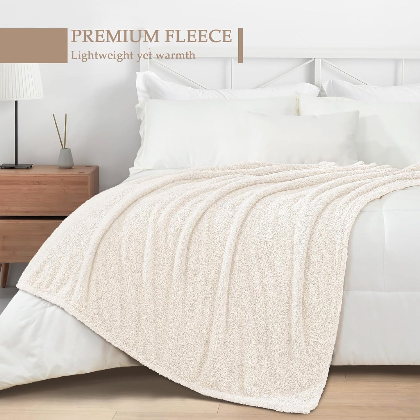 Exclusivo Mezcla Fleece Blanket for Couch, Soft and Cozy Queen Blankets for Women Men Girls Kids, Suitable for All Seasons, White, 90x90 Inches