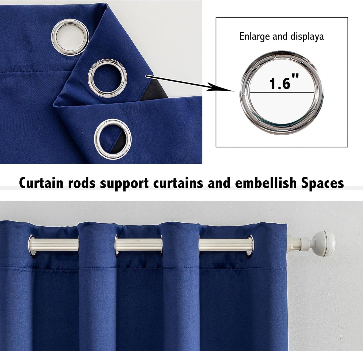 Anytime 100% Blackout Curtain Set, Thermal Insulated & Energy Efficiency Window Draperies for Guest Room, Full Shading Panels for Shift Worker and Light Sleepers（Navy Blue, 2 Panels, 70W x 63L）