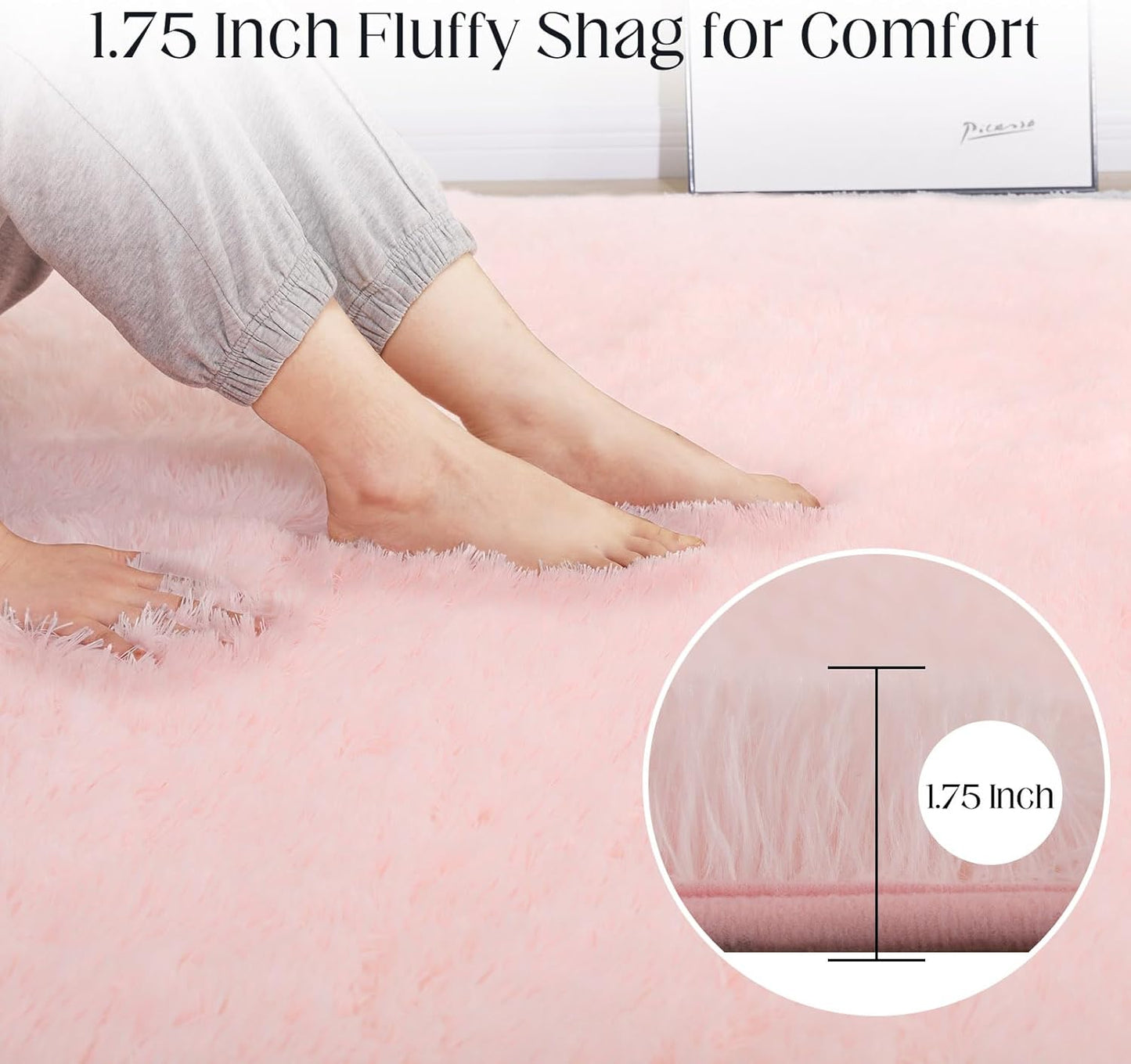 Soft 8x10 Pink Rug, Fluffy Area Rugs for Living Room, Plush Area Rugs for Bedroom, Non-Slip Indoor Carpet for Nursery, Study Room, Kids Room, Room Decor