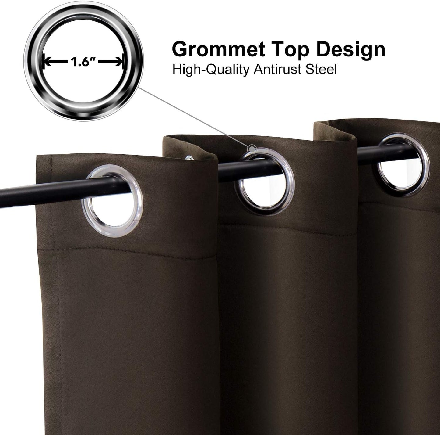 ChrisDowa Brownout Curtains 48 inches Long for Bedroom - 2 Panels Set Grommet Thermal Insulated Room Darkening Curtains for Living Room (Brown, 42 x 48 Inch)