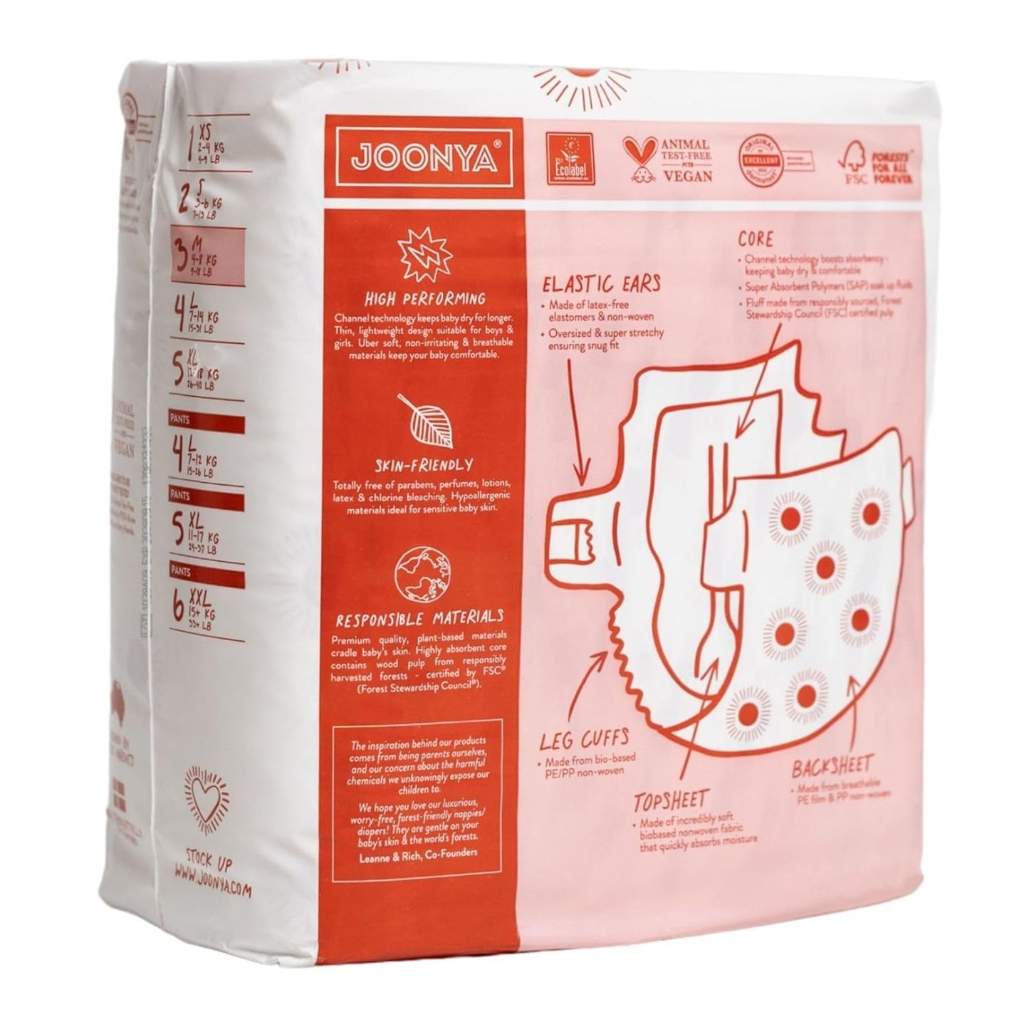 Joonya Baby Diapers, Size 3 M (9-18 lb) - 1 Bag of 28 - New Range - NonToxic, Eco-Friendly, Ultra Slim, Overnight Use - Made in Denmark