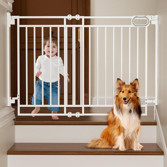 Grownsy Baby Gate for Stairs- No Bottom Bar, Adjustable Width 29.8” to 43.5” for Child and Pet, Dog Gate with Auto-Close & One-Hand Operation, Screw-in Installation for Doorways and Indoor Use