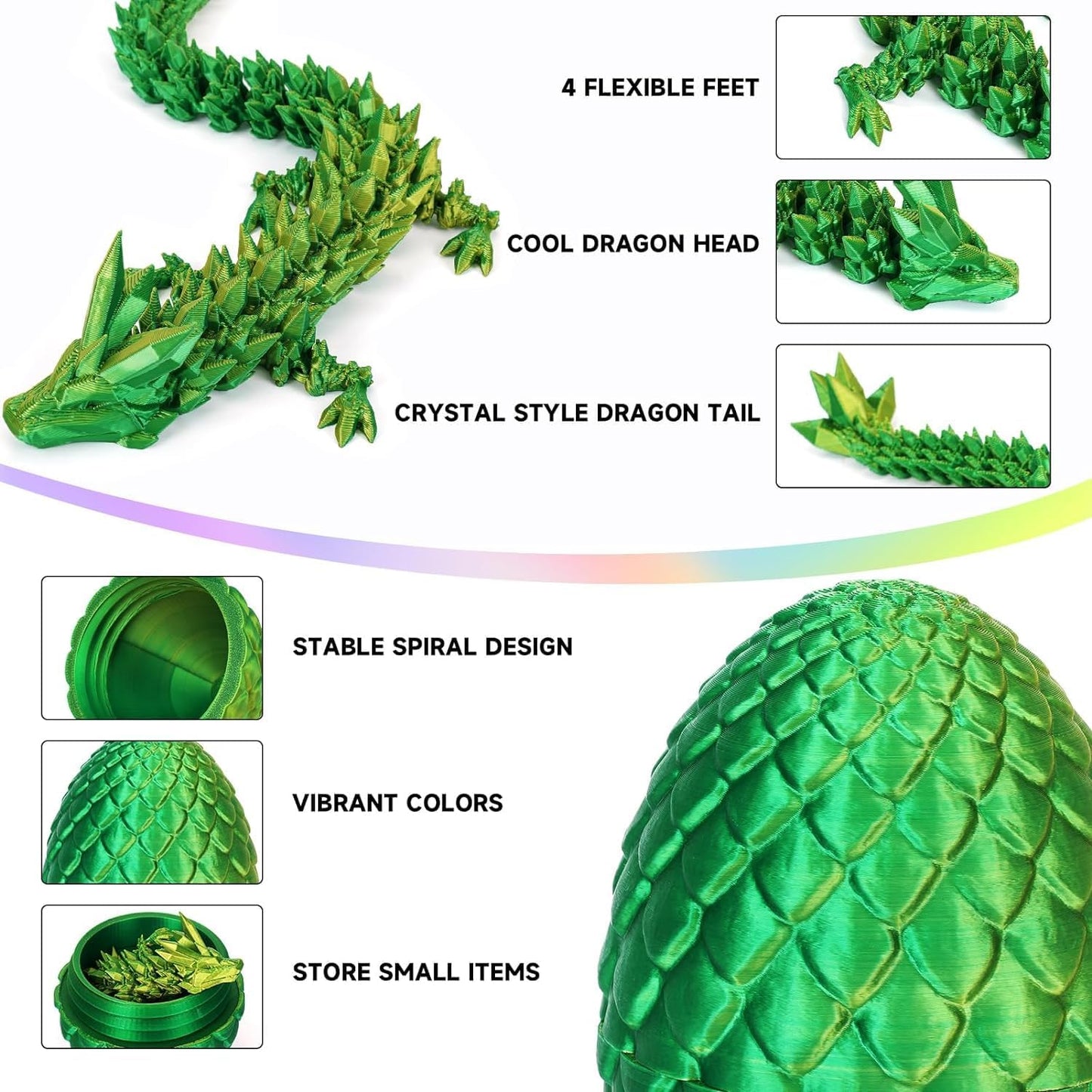 4PCS 3D Printed Dragon Eggs with Dragon Inside Articulated Crystal Dragon Mystery Dragon Egg Fidget Toy Surprise 3D Printed Animals Set (Multicolor1-4pcs)