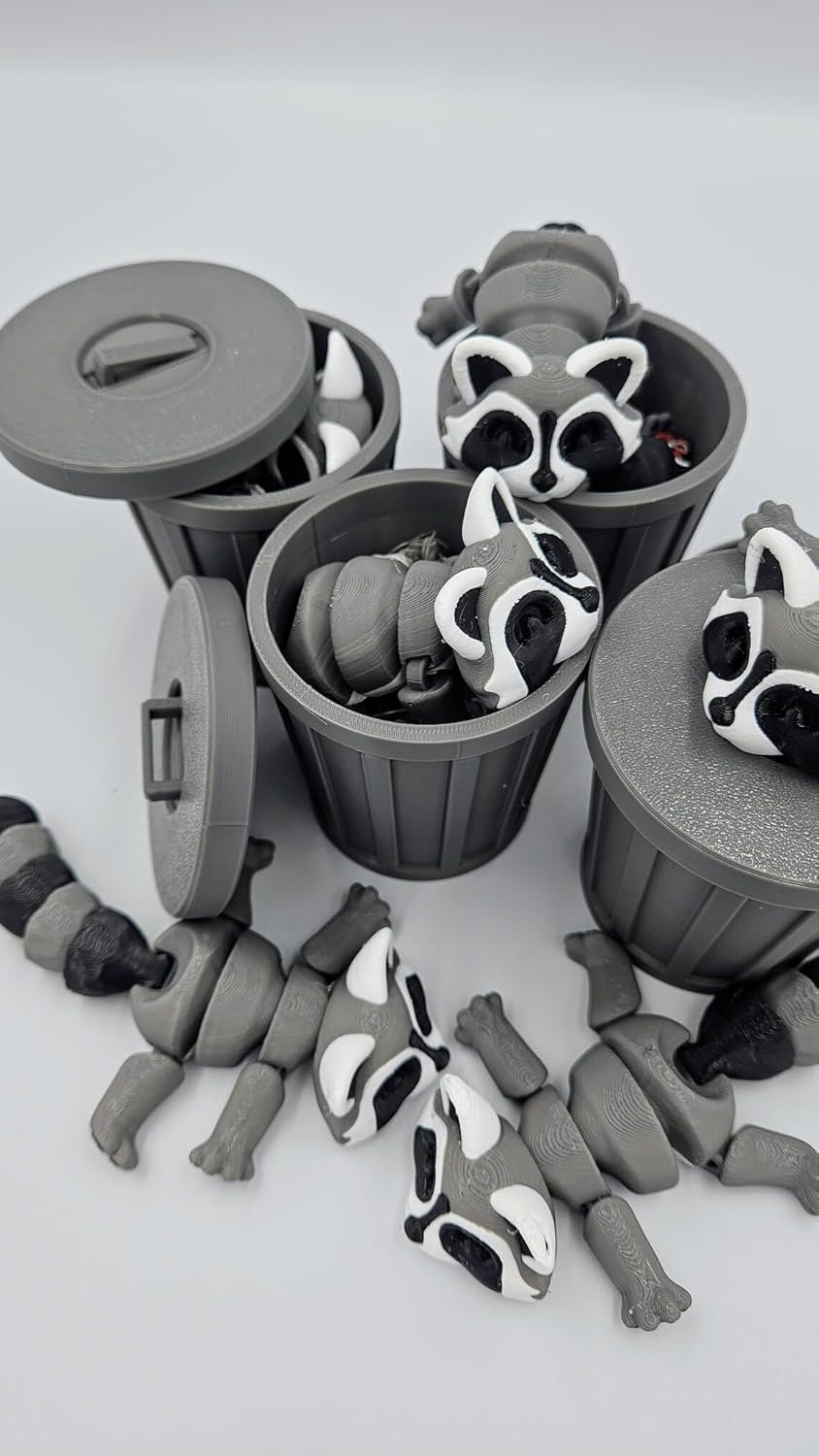 Articulated Racoon with Trash Can 3D Printed Racoon Trashcan Raccoon Raccoon Toy Articulated Racoon Fidget Toy for Kids (Raccoon with CAN)