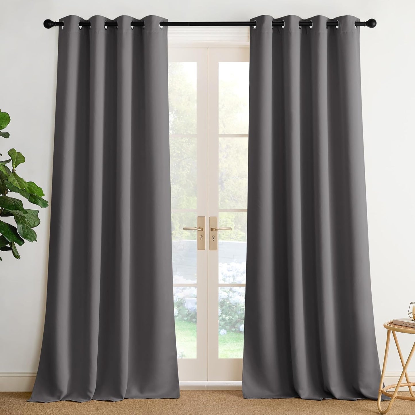 NICETOWN Grey Blackout Curtains for Bedroom 108 inches Long, Extra Long Thermal Insulated Grommet Shades for Living Room, Privacy Window Treatment Drapes for Nursery, Laundry, 2 Panels, W52