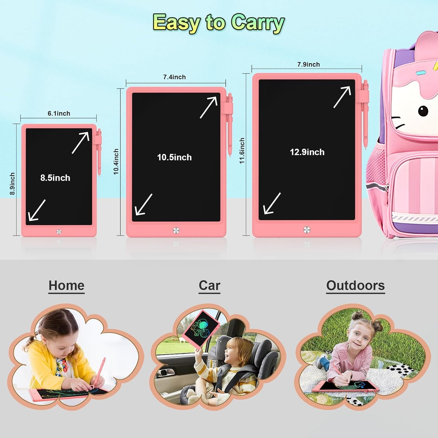 12.9 Inch LCD Writing Tablet for Kids, Colorful Toddler Doodle Board - Erasable Drawing Pad, Educational Learning Toy for Ages 3-8 - Valentine's Day Christmas Birthday Gifts (12.9 Inch, Pink)