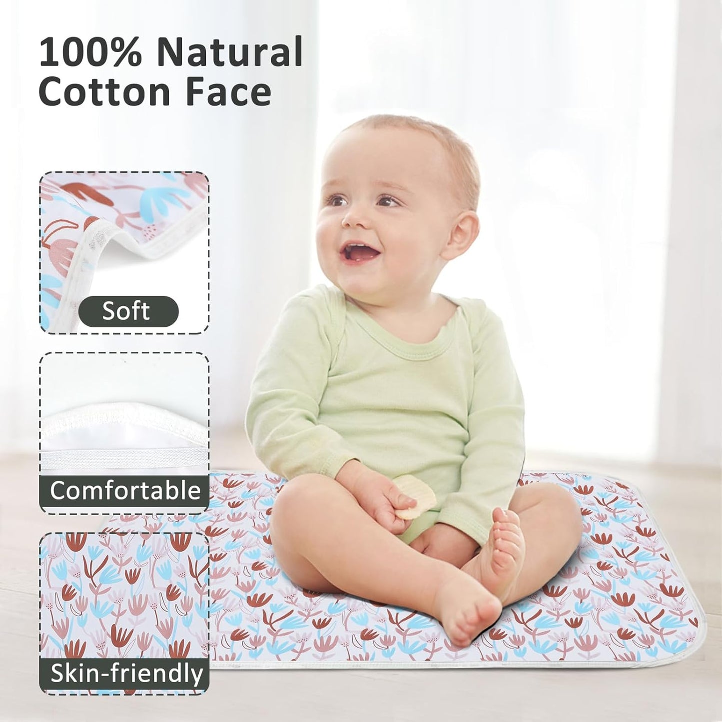 Baby Diaper Changing Pad, 21 5/8" x 31.5" Waterproof Changing Pad Liners - Reusable Soft and Absorbent Portable Changing Mat(Tulip1PCS)
