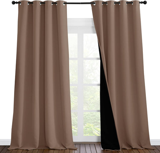 NICETOWN Extra Long Truly Blackout Drapes for Hall and Villa, 100% Blackout Window Curtain Panels with Black Lined for Night Shift Worker, 55-inch Width, 102-inch Length, Cappuccino, 2 Pieces