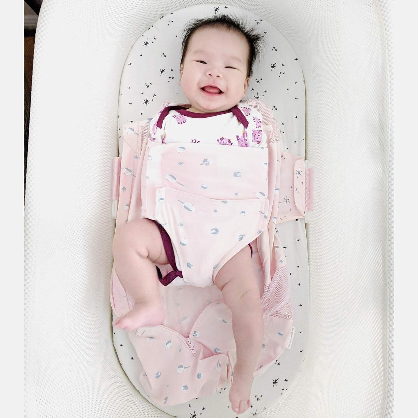 Happiest Baby SNOO Sleep Sack - 100% Organic Cotton Baby Swaddle Blanket - Doctor Designed Promotes Healthy Hip Development (Rose Planets, X-Large)