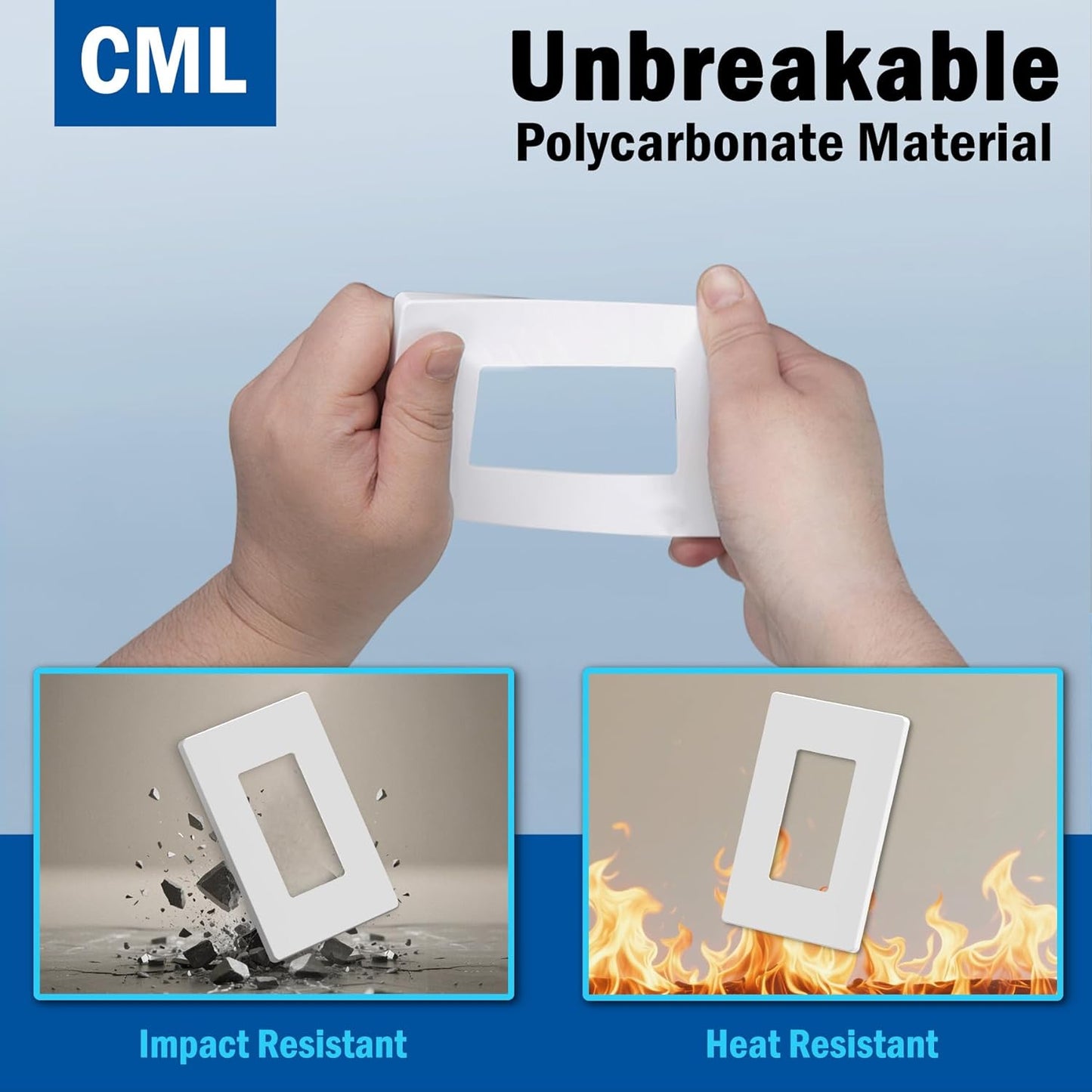 CML 80 Pack Matte White Decorator Screwless Wall Plate, 1-Gang Outlet Covers and Switch Plates, Scratch and Impact Resistant, Hidden Screws, Polycarbonate, Standard Size 2.91” X 4.68”, UL Listed