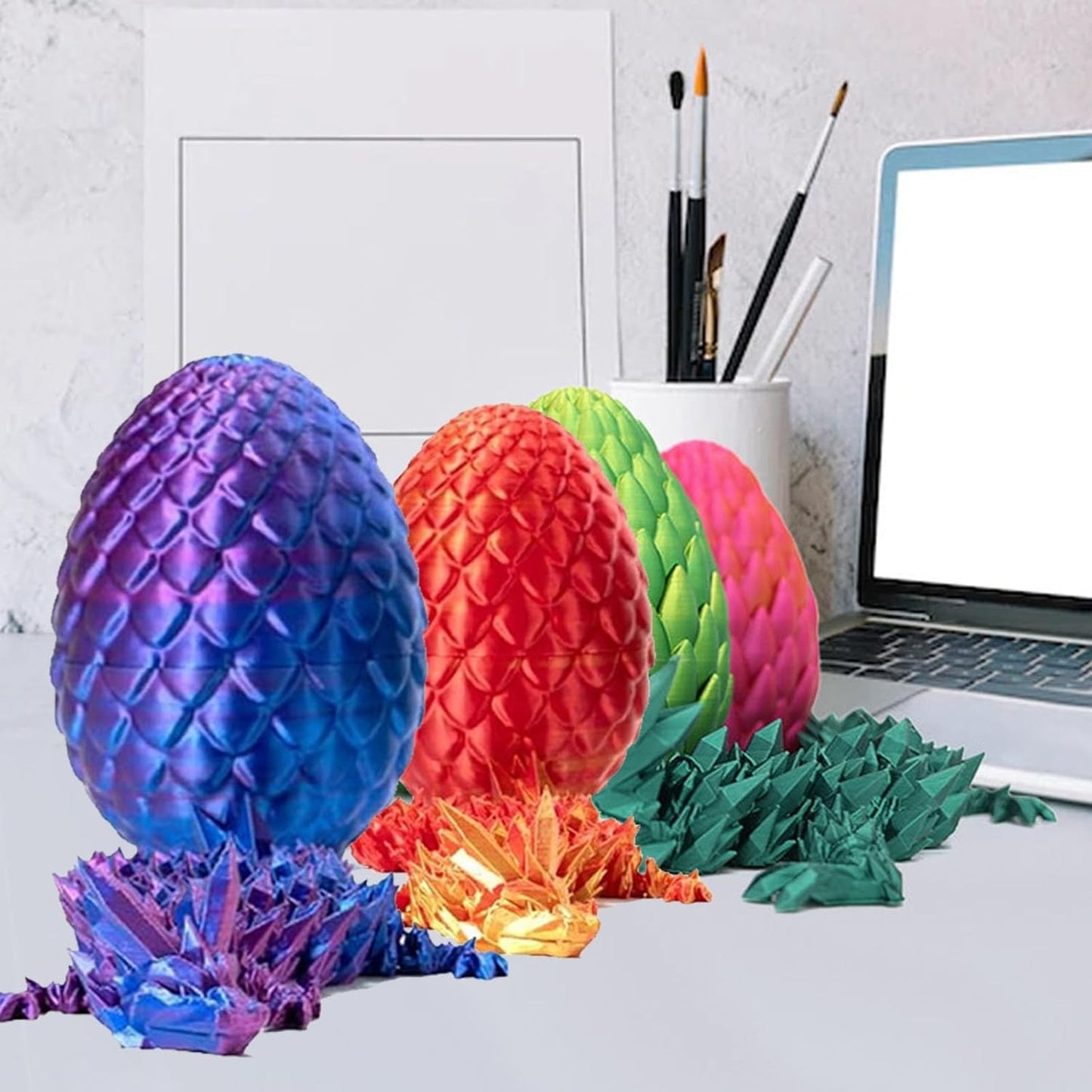 Surprise 3D Printed Dragon Egg Articulating Gemstone, 3D Printed Dragons, Relief Anxiety - Articulated Joints for Kids and Adults Home Office Decor Executive Desk Decor (Green)