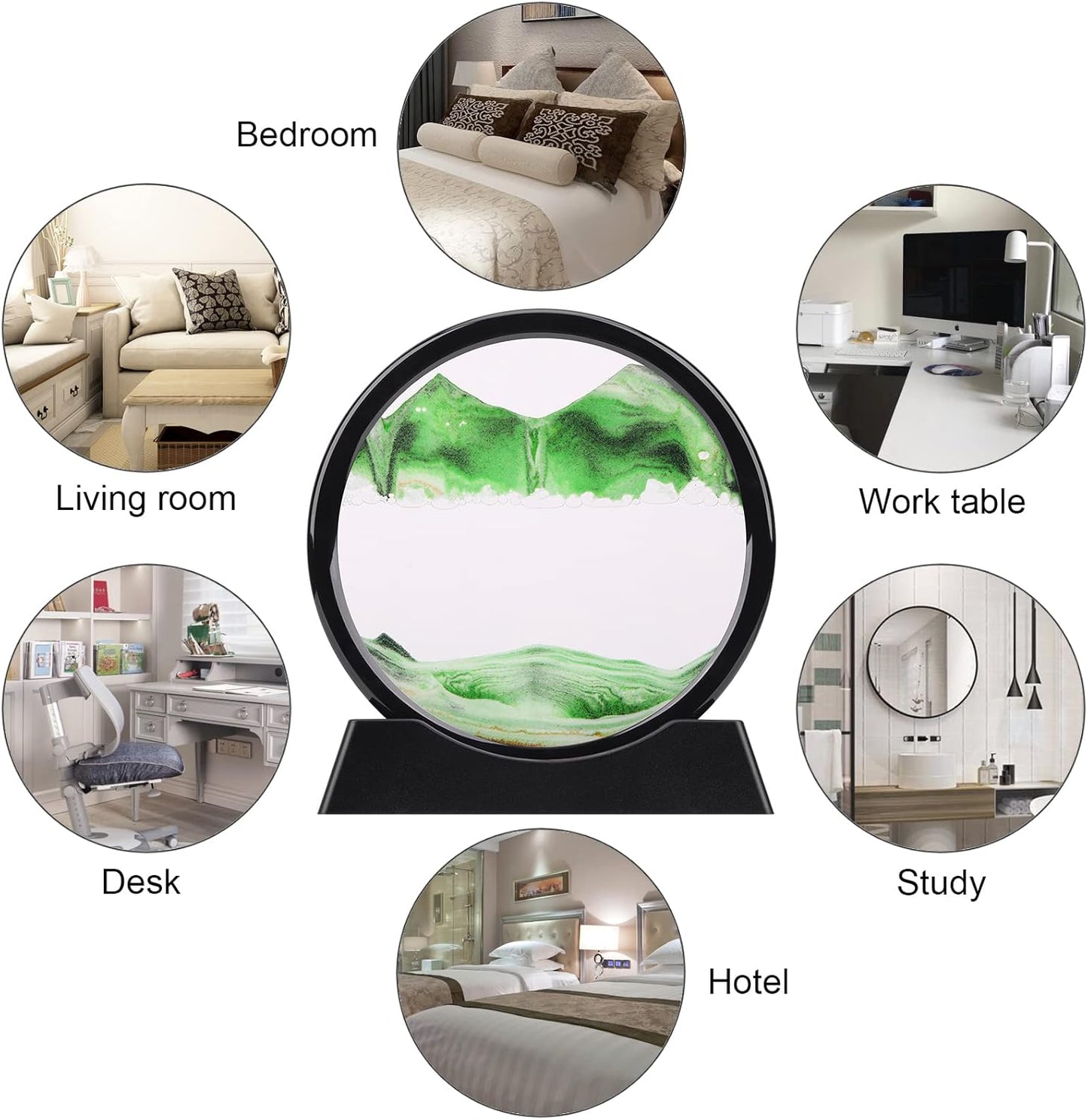 QLKUNLA Moving Sand Art Picture Liquid Motion 3D Deep Sea Sandscape in Motion Display Flowing Sand Frame Relaxing Desktop Home Office Work Decor Art Toys (7 inch, Green)