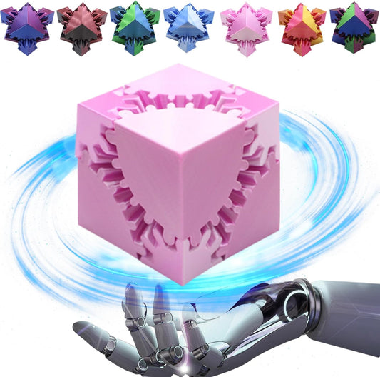Gear Sphere Gear Cube 3D Printed Gear Ball Spin Cube Fidget Toy Relieving Stress & Anxiety, Fidget Cube GearSphere Desk Toy, Whirling Wonder Fidget for Sensory and Autism (Laser Pinky White)