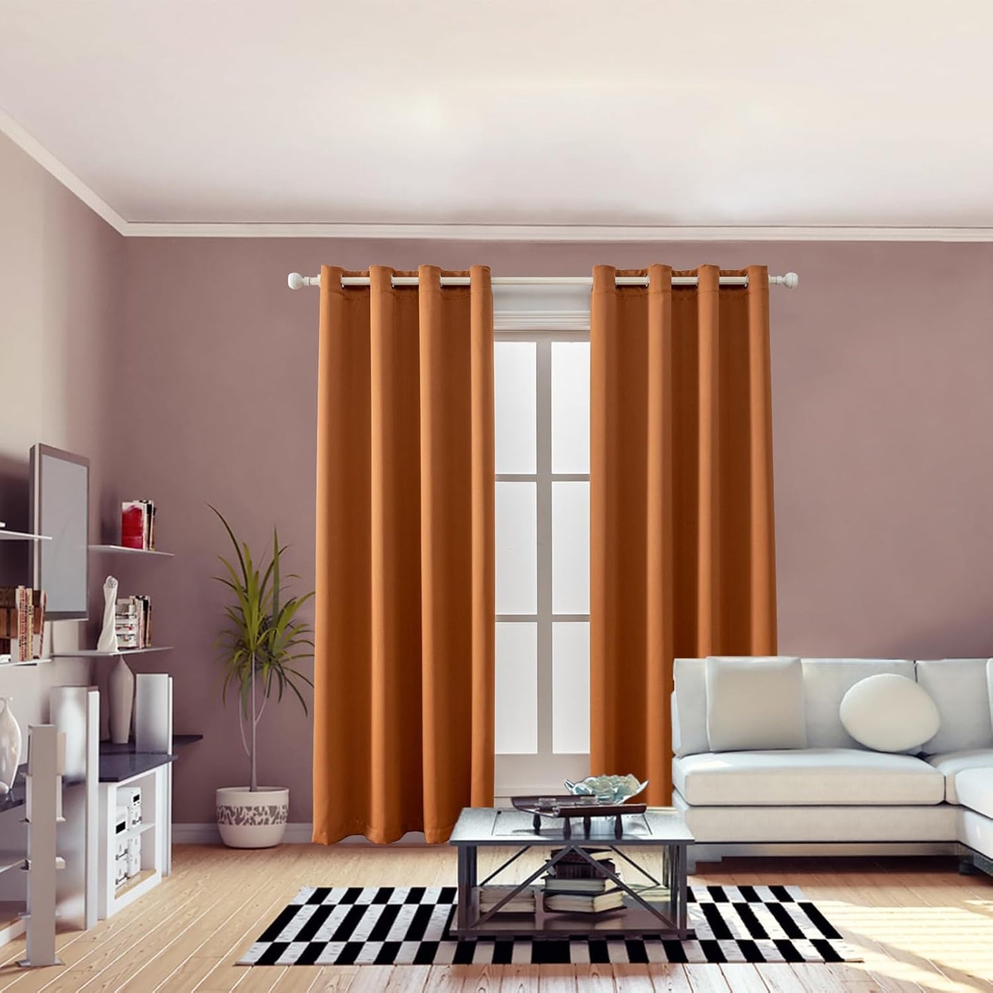 Anytime 100% Blackout Curtain Set, Thermal Insulated & Energy Efficiency Window Draperies for Guest Room, Full Shading Panels for Shift Worker and Light Sleepers（Orange, 2 Panels, 52W x 80L）