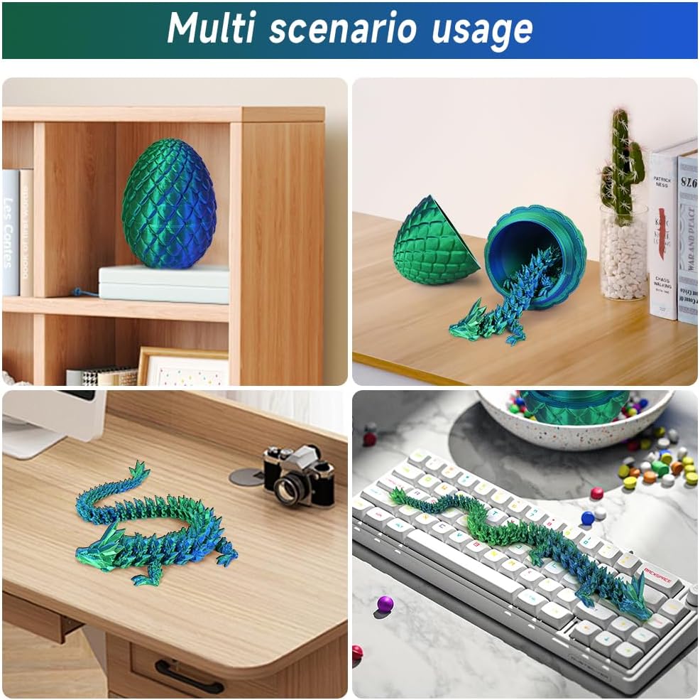 3D Printed Dragon Egg, Mystery Crystal Dragon Egg Fidget Toys Surprise, Articulated Crystal Dragon Eggs with Dragon Inside (Laser Green)