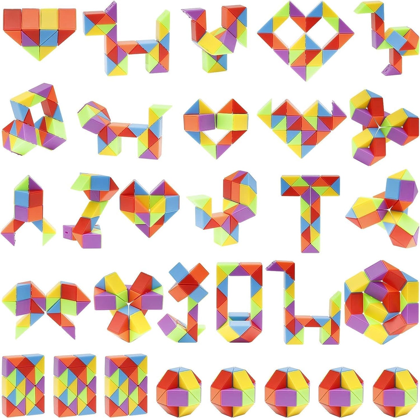 Ganowo 24 Packs Valentine's Day Cards with Rainbow Snake Cube Twist Toys for Kids, Valentines Students Gifts Fidget Toys with Cards for Valentine School Classroom Exchange Party Favor