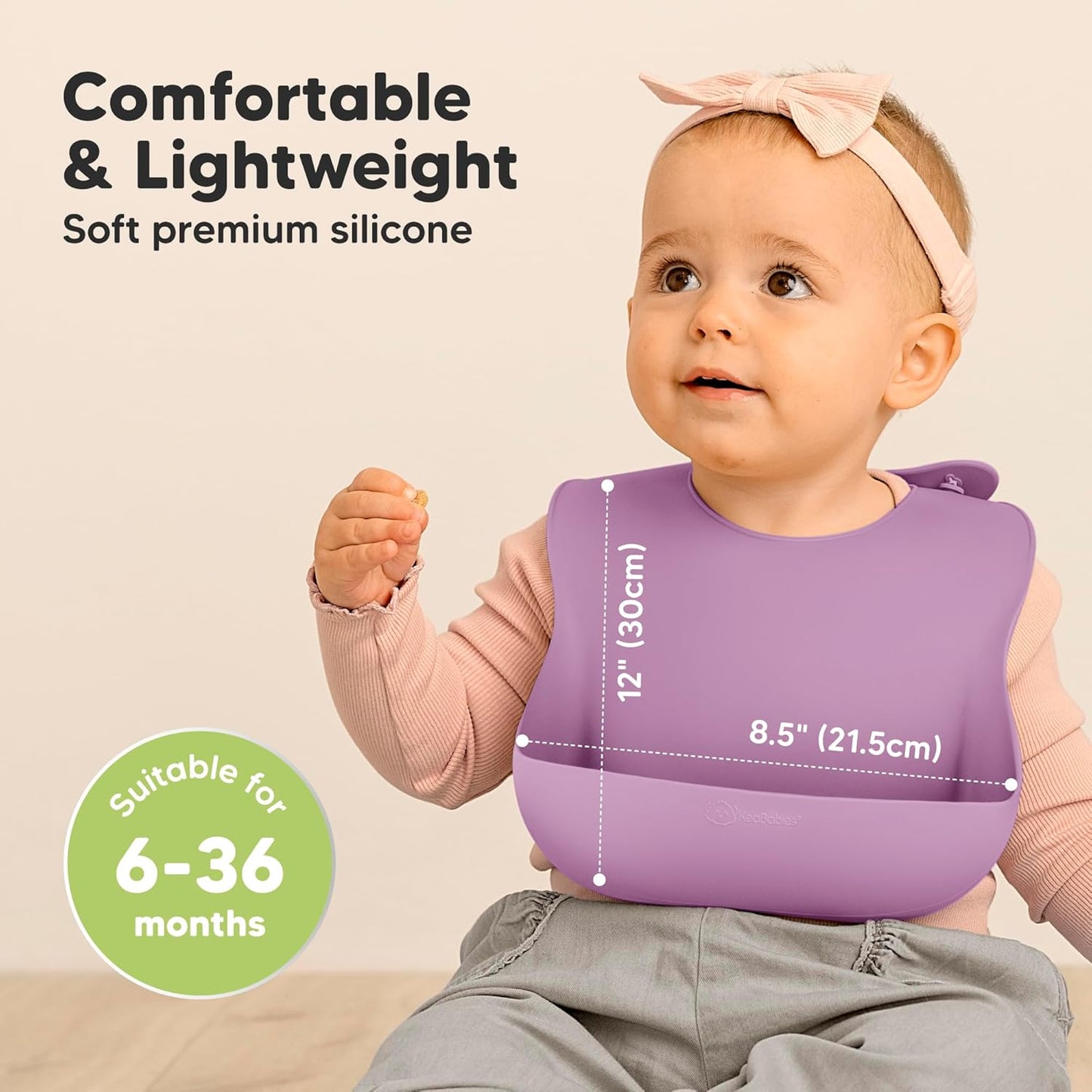 KeaBabies 2-Pack Silicone Baby Bibs for Eating - Sturdy Food-Grade Silicone Bibs for Babies Girl, Boy, Large Food Catcher, Clean & Put On Easily, Waterproof Toddler Feeding Essentials (Amethyst)