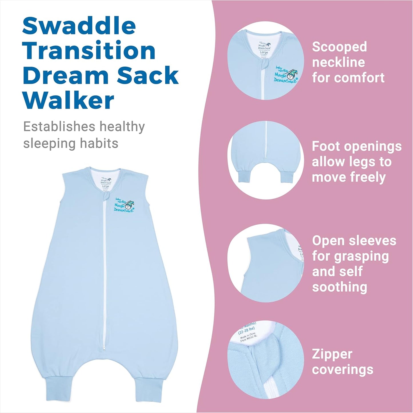 Magic Sleepsuit Baby Merlin's Cotton Baby Swaddle Transition Product - Soft and Cozy Design, Double Zipper for Easy Diaper Changes, Promotes Safe Sleep, 3-6 Months - Cream - Large 18-21lbs