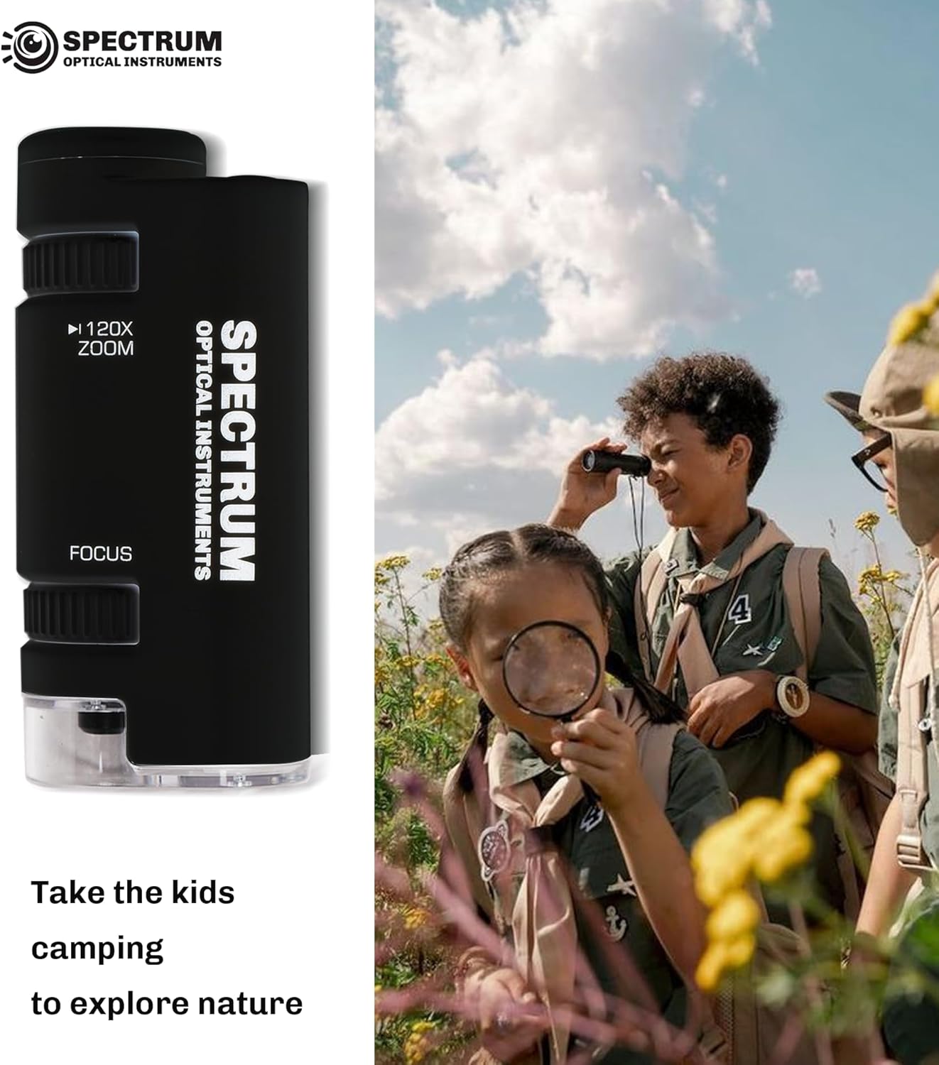 EasyMicro LED Lighted Pocket Microscope 60-120X Magnification Black Color