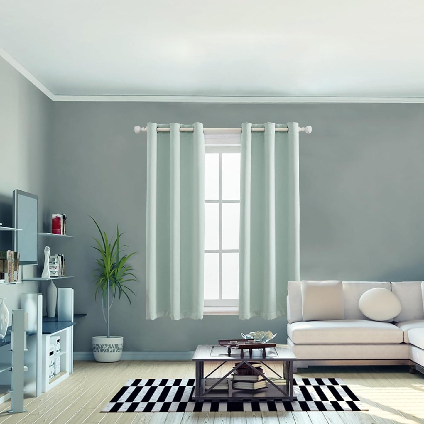 Anytime 100% Blackout Curtain Set, Thermal Insulated & Energy Efficiency Window Draperies for Guest Room, Full Shading Panels for Shift Worker and Light Sleepers（Light Blue, 2 Panels, 42W x 63L）