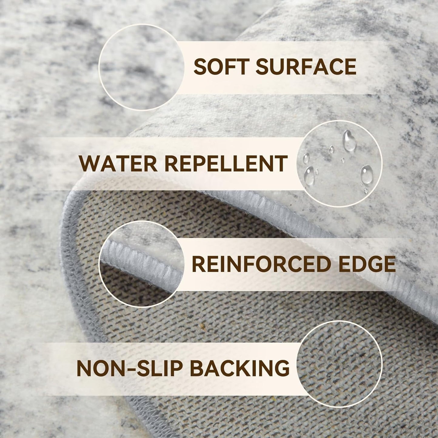 Washable Area Rugs 4ft Non-Slip Modern Abstract Soft for Living Room Entryway Bedroom Nursery, Print Pattern, Gray White Grey