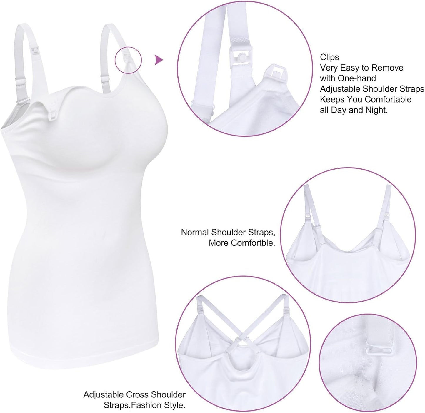 Womens Maternity Nursing Tank Cami for Breastfeeding with Adjustable Straps