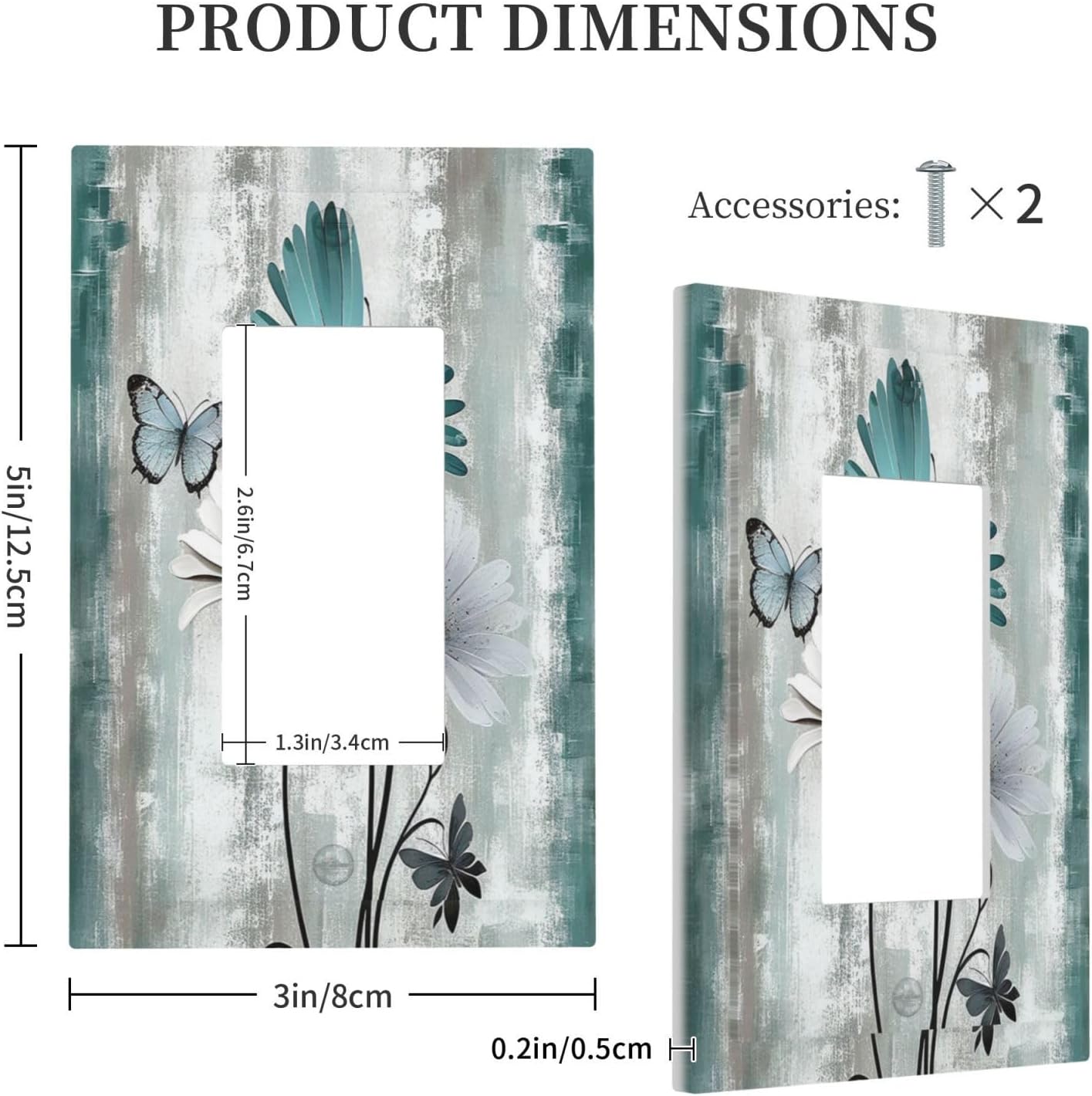 Decorative Outlet Covers Rustic Teal Daisy Floral Flowers Butterfly Wood Grain 1 Gang Single Rocker Light Switch Cover Plate Wall Plates GFCI Faceplate for Bathroom Bedroom Decor