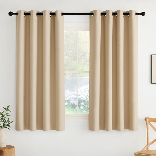 NICETOWN Biscotti Beige Privacy Drapes - Grommet Top Thermal Insulated Shades for Bedroom, Yard, Closet, Pantry, Garage - Lightweight, 2-Pack, W52 x L63
