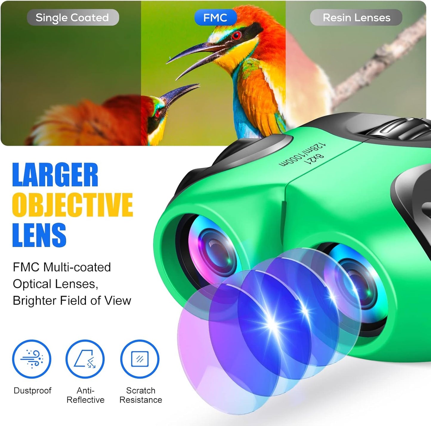 LET'S GO! Binocular for Kids, Compact High Resolution Shockproof Binoculars