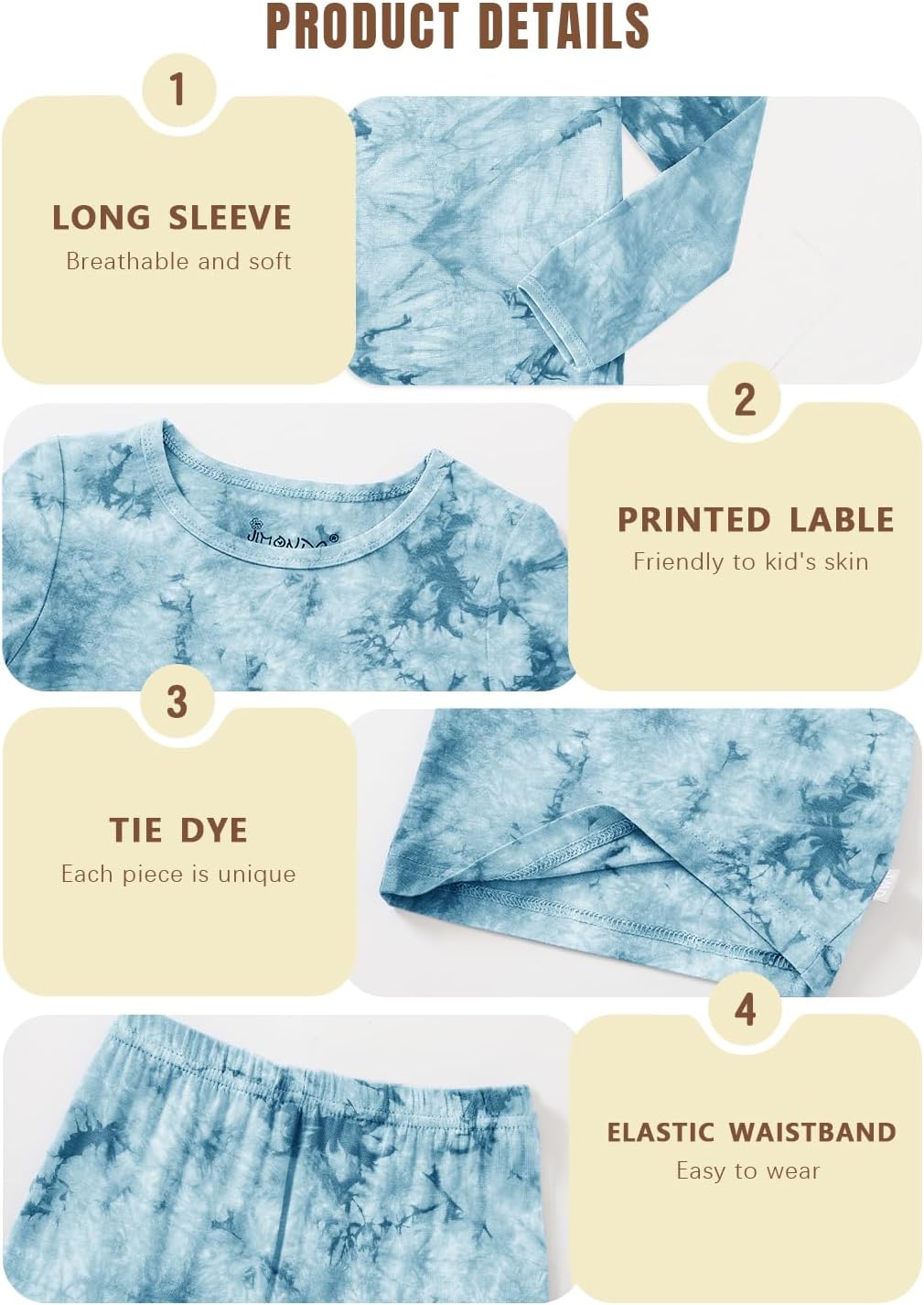 Jimonda Kids Soft Rayon From Bamboo Sleepwear Long Sleeve Boys Girls Pajama Outdoor 2-Piece tops&pant Casual sets Tie Dye PJ