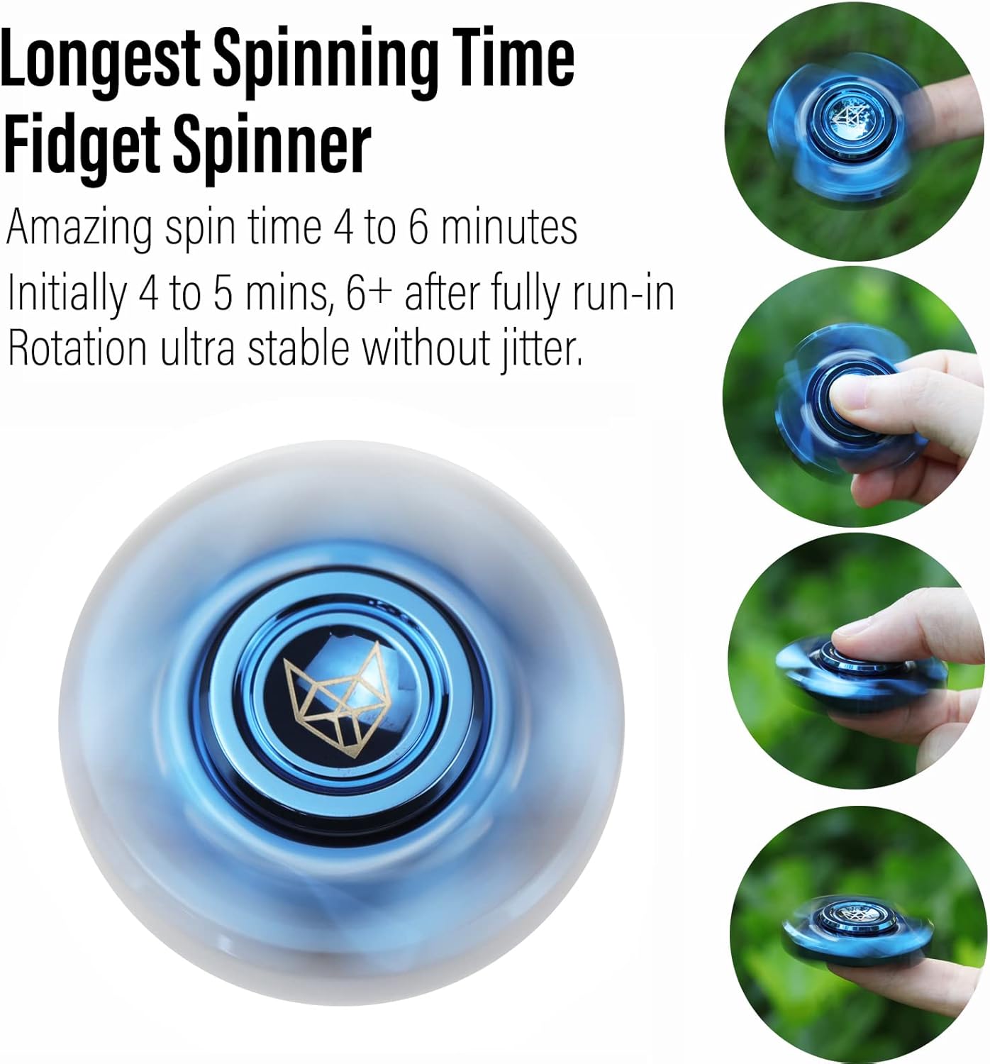 FREELOVE Upgraded Fox Metal Fidget Spinner for Adults, Steel/Glow Balls Clicking Noise, Mini Small Tiny Pocket Tri Finger Gyro, Long Spinning Premium Bearing Toy, Stainless Steel CNC, Mirror Blue