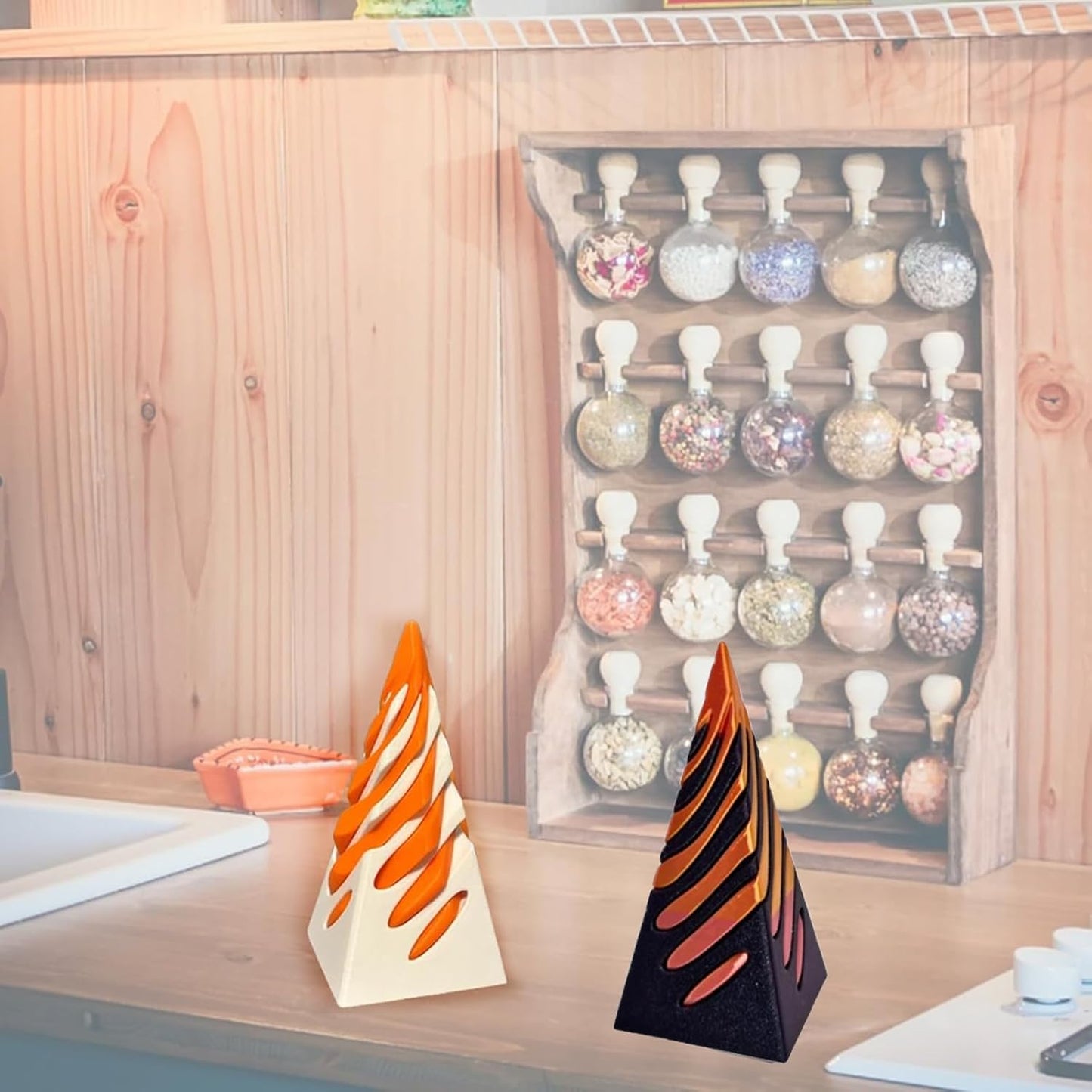 Impossible Pyramid Passthrough Sculpture,Pyramid Passthrough Sculpture-3D Printed Spiral Cone Toy Pyramid Decor Home Desktop Fidget Toys for Adults with Anxiety (Orange) (Black Orange)