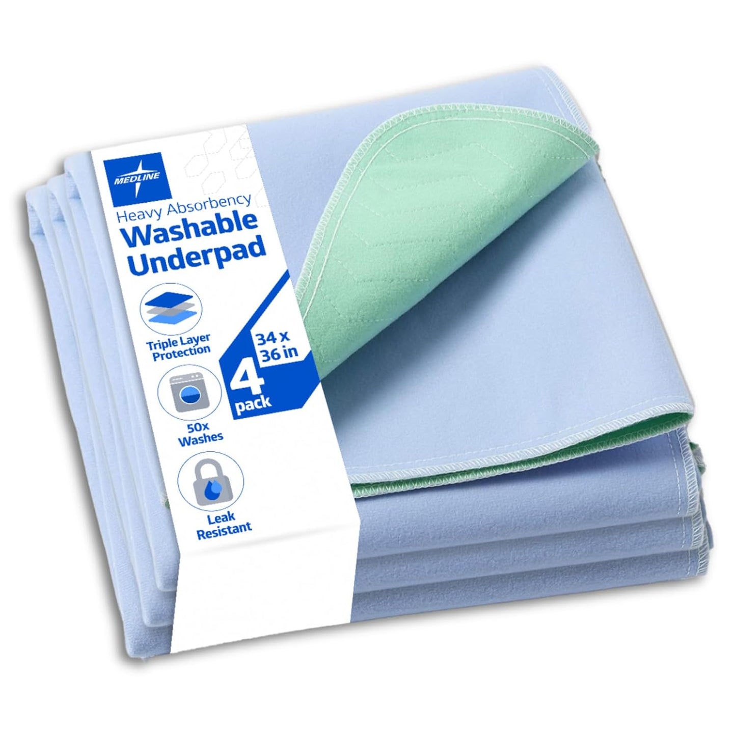 Medline Quick Dry Washable Underpads, Large Bed Pads 34"x36", Use For Incontinence Pads, Potty Training Pads, Pet Pads, 3 Pack
