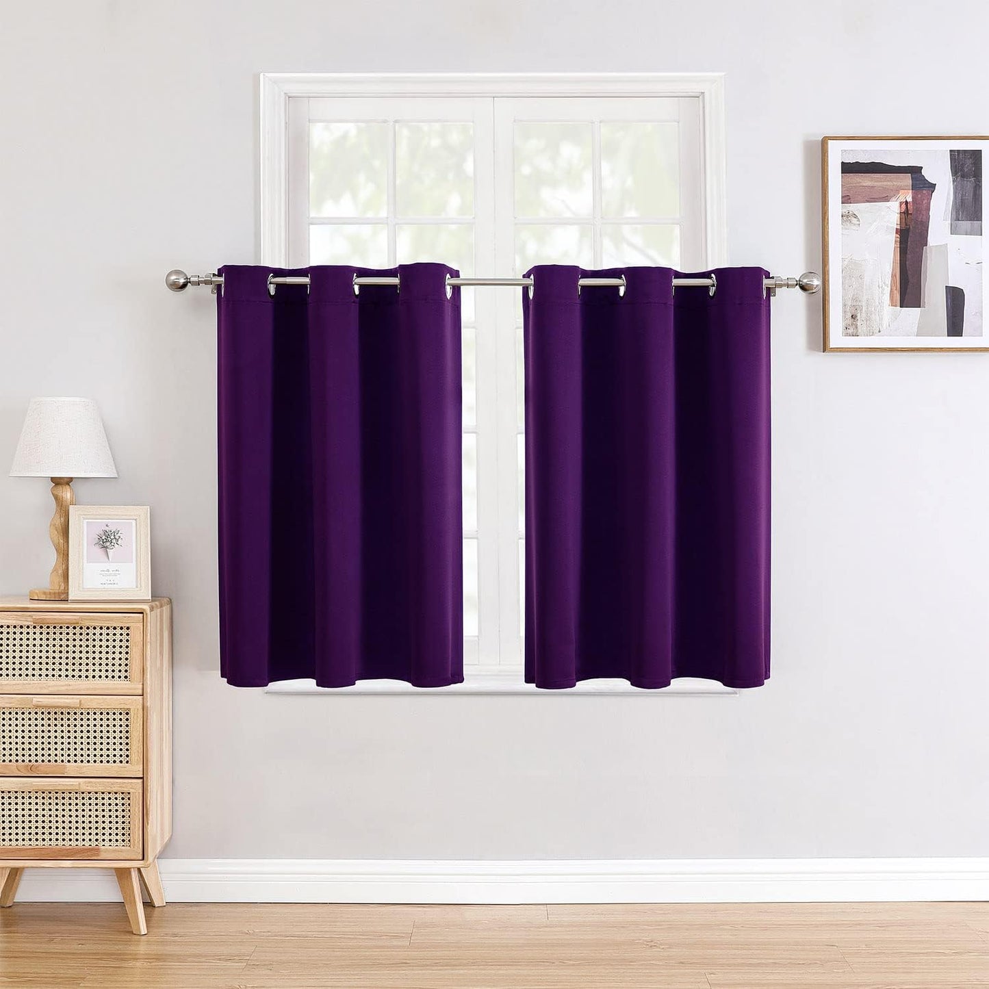 ChrisDowa Small Window Curtains for Kitchen and Bedroom - Grommet Short Thermal Insulated Room Darkening Curtains (2 Panels, Royal Purple, 52 x 36 Inch)