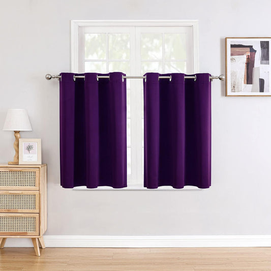 ChrisDowa Small Window Curtains for Kitchen and Bedroom - Grommet Short Thermal Insulated Room Darkening Curtains (2 Panels, Royal Purple, 52 x 36 Inch)