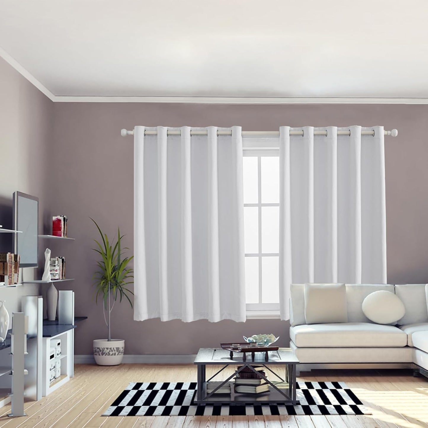 Anytime 100% Blackout Curtain Set, Thermal Insulated & Energy Efficiency Window Draperies for Guest Room, Full Shading Panels for Shift Worker and Light Sleepers（Greyish White, 2 Panels, 70W x 63L）