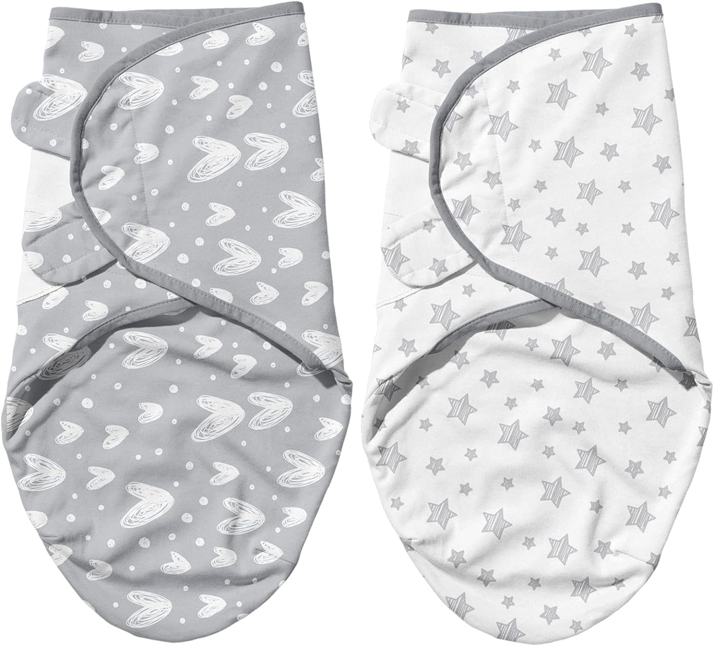 Biloban Baby Swaddles 0-3 Months for Boy Girls, Newborn, Organic Cotton Adjustable Blanket, Lovely Grey Print, 2 Pack