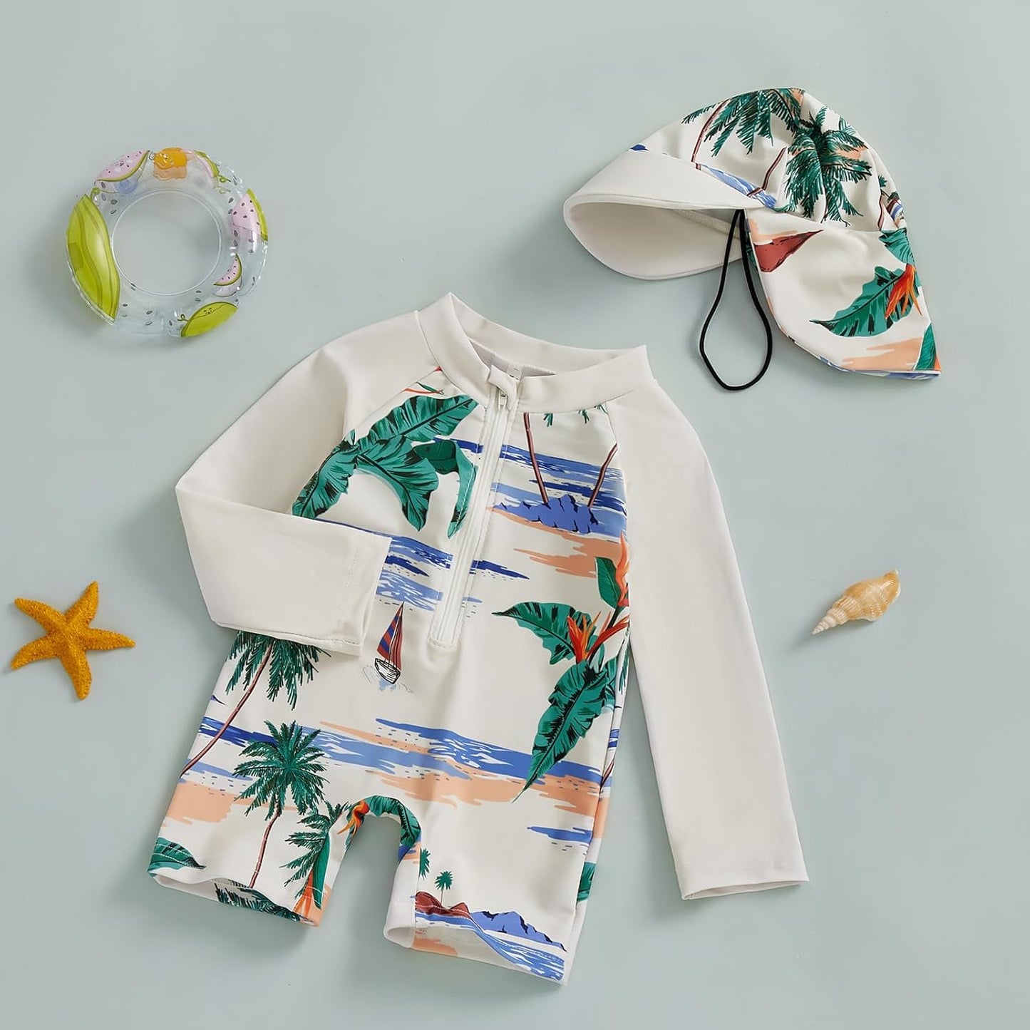 Hnyenmcko Baby/Toddler Boy Rash Guard Swimsuit Long Sleeve One Piece Zipper Swimwear Sunsuit Infant Bathing Suit Beachwear