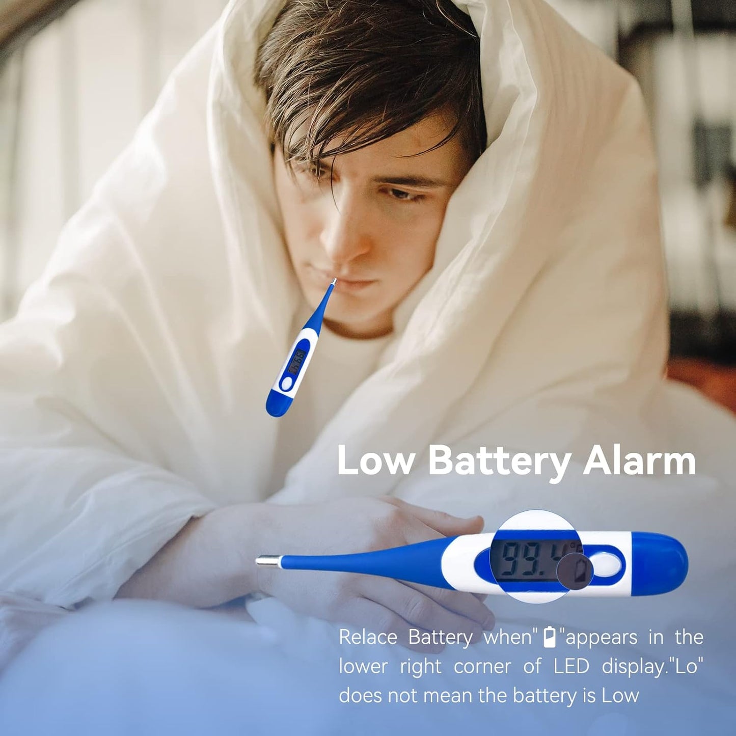 Berrcom Digital Thermometer for Adults, Oral and Underarm Thermometer for Baby and Kids Medical Thermometer with Fever Alarm Rectal Thermometer with Soft Tips